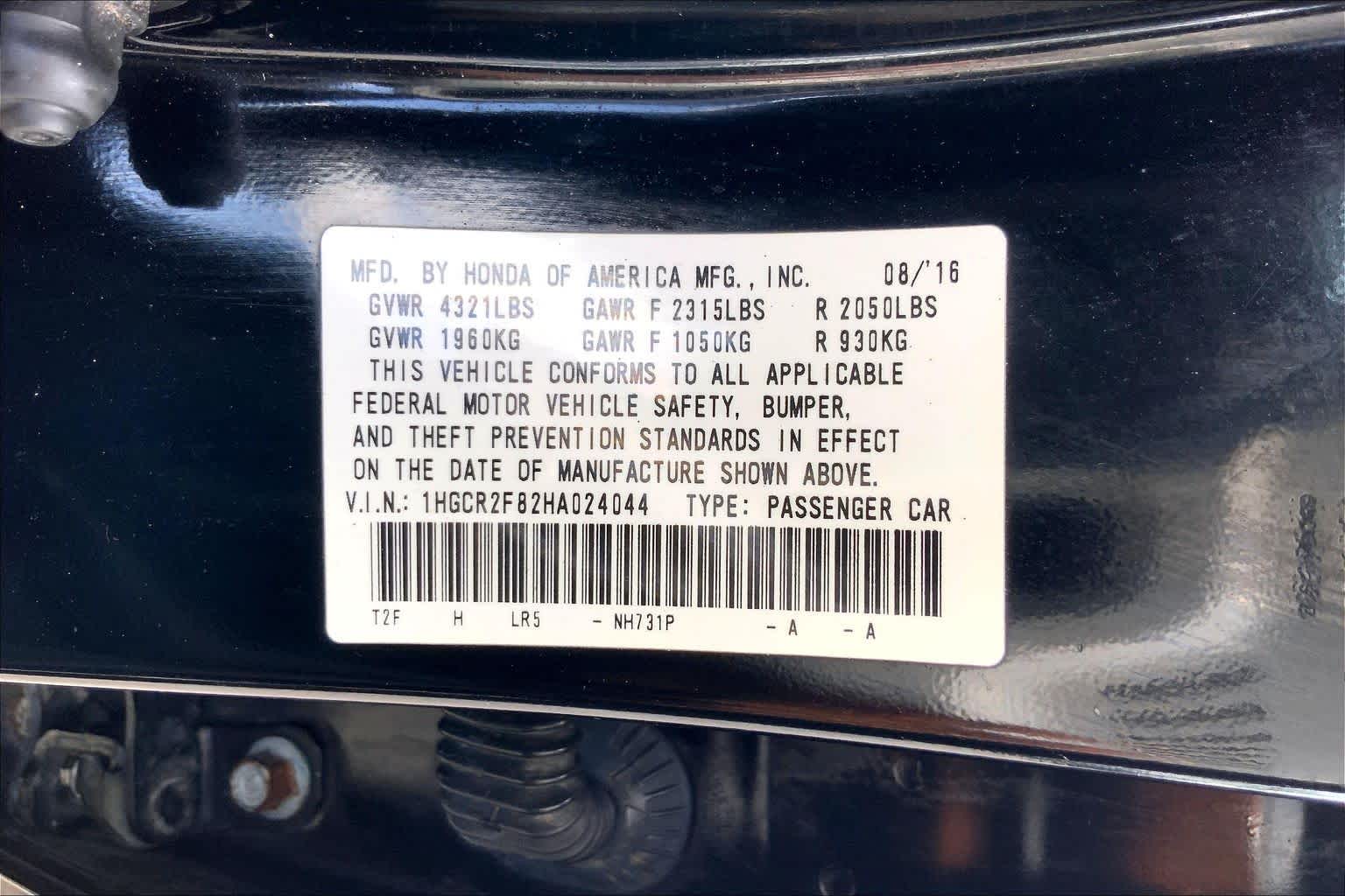 2017 Honda Accord Sedan EX-L Crystal Black Pearl at Team Honda