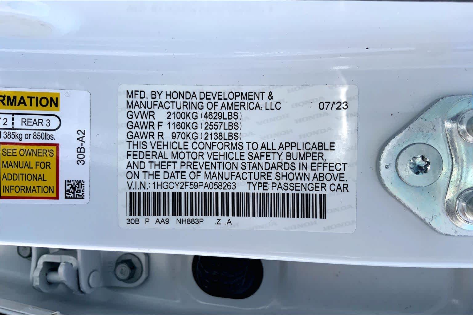 2023 Honda Accord Hybrid Sport Platinum White Pearl at Beck & Masten Kia