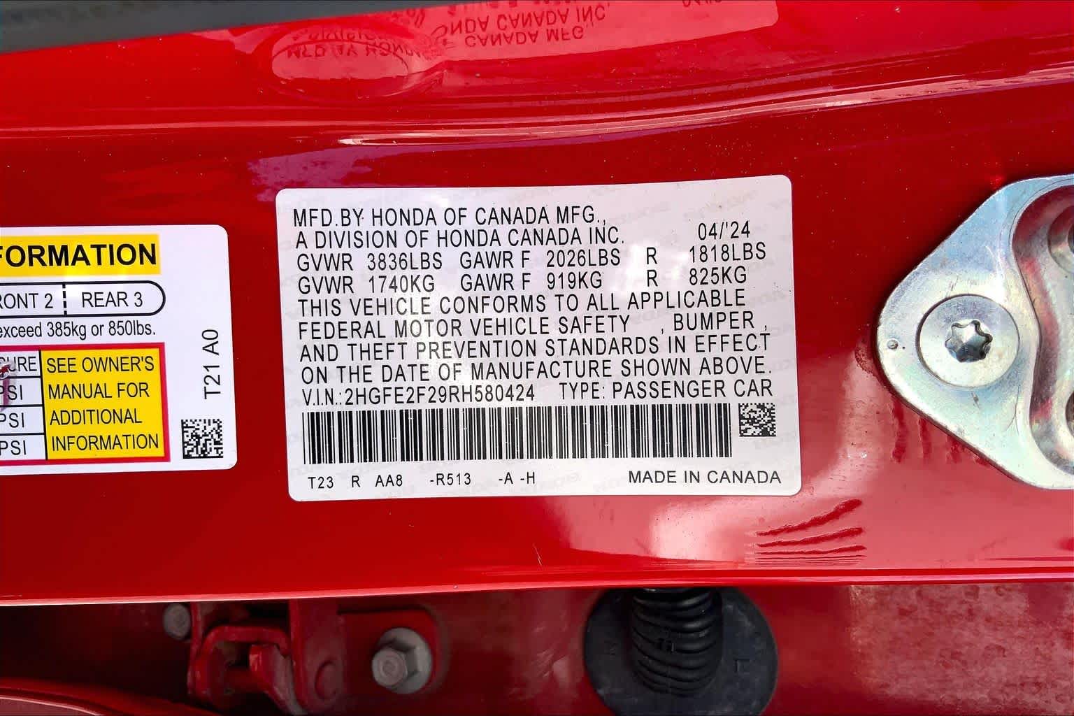 2024 Honda Civic LX Rallye Red at Honda of Clear Lake