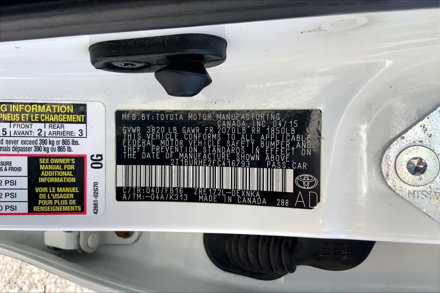 2015 Toyota Corolla LE Super White at Group 1 Toyota Southwest