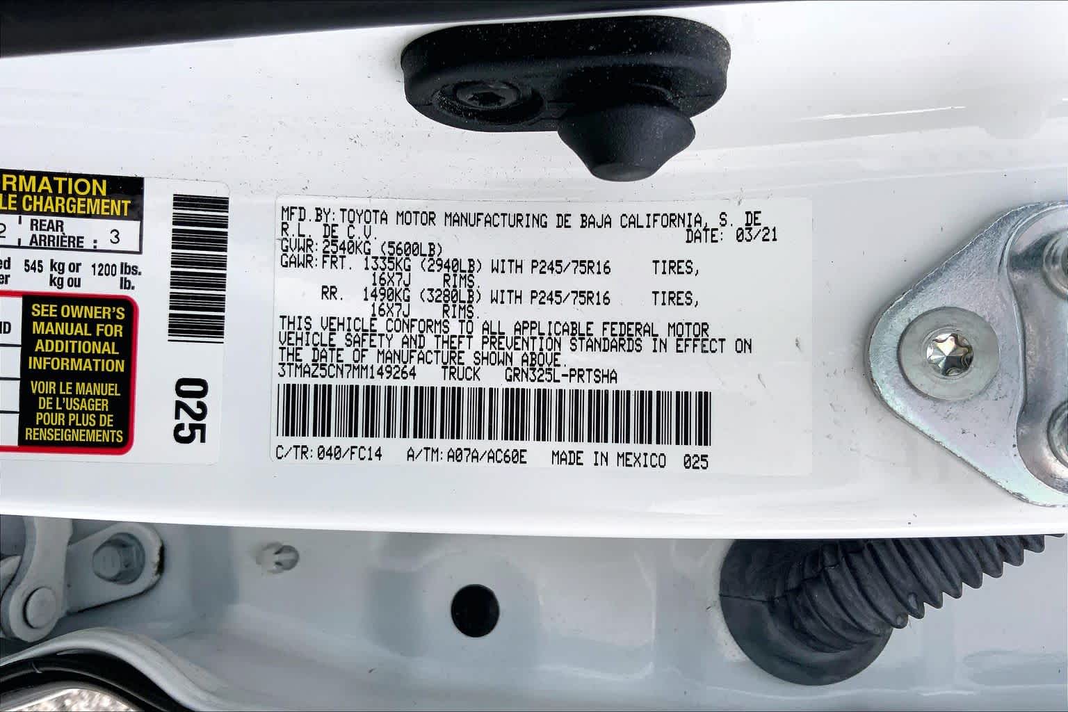 2021 Toyota Tacoma SR5 Super White at Group 1 Toyota Southwest