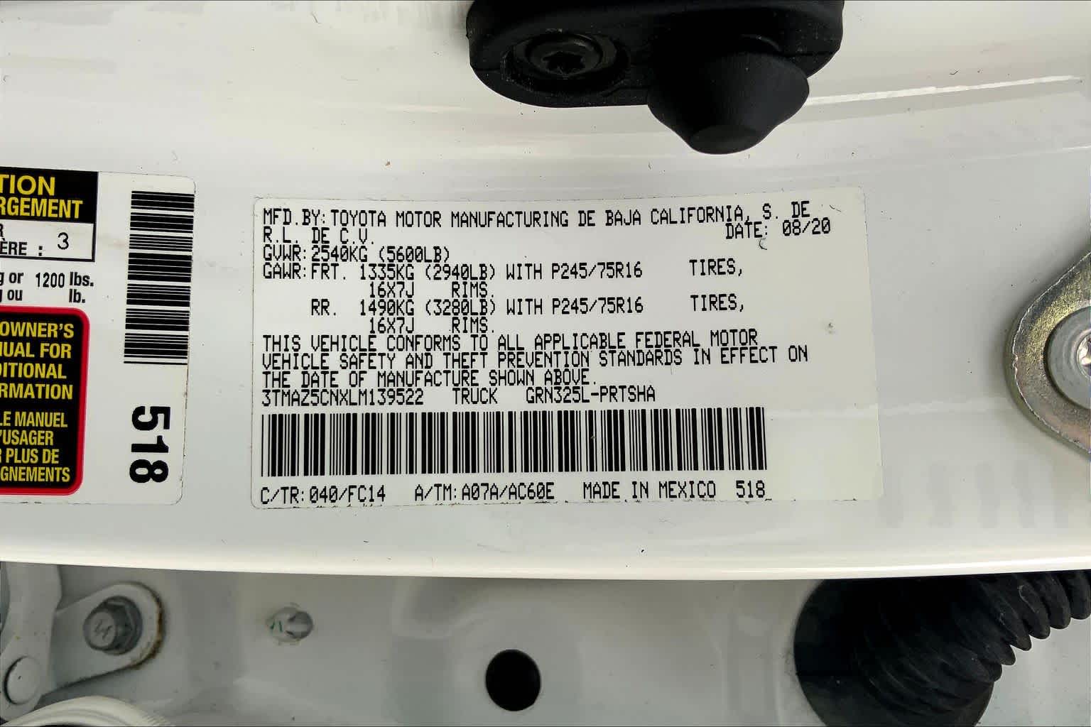2020 Toyota Tacoma SR5 Super White at Group 1 Toyota Southwest