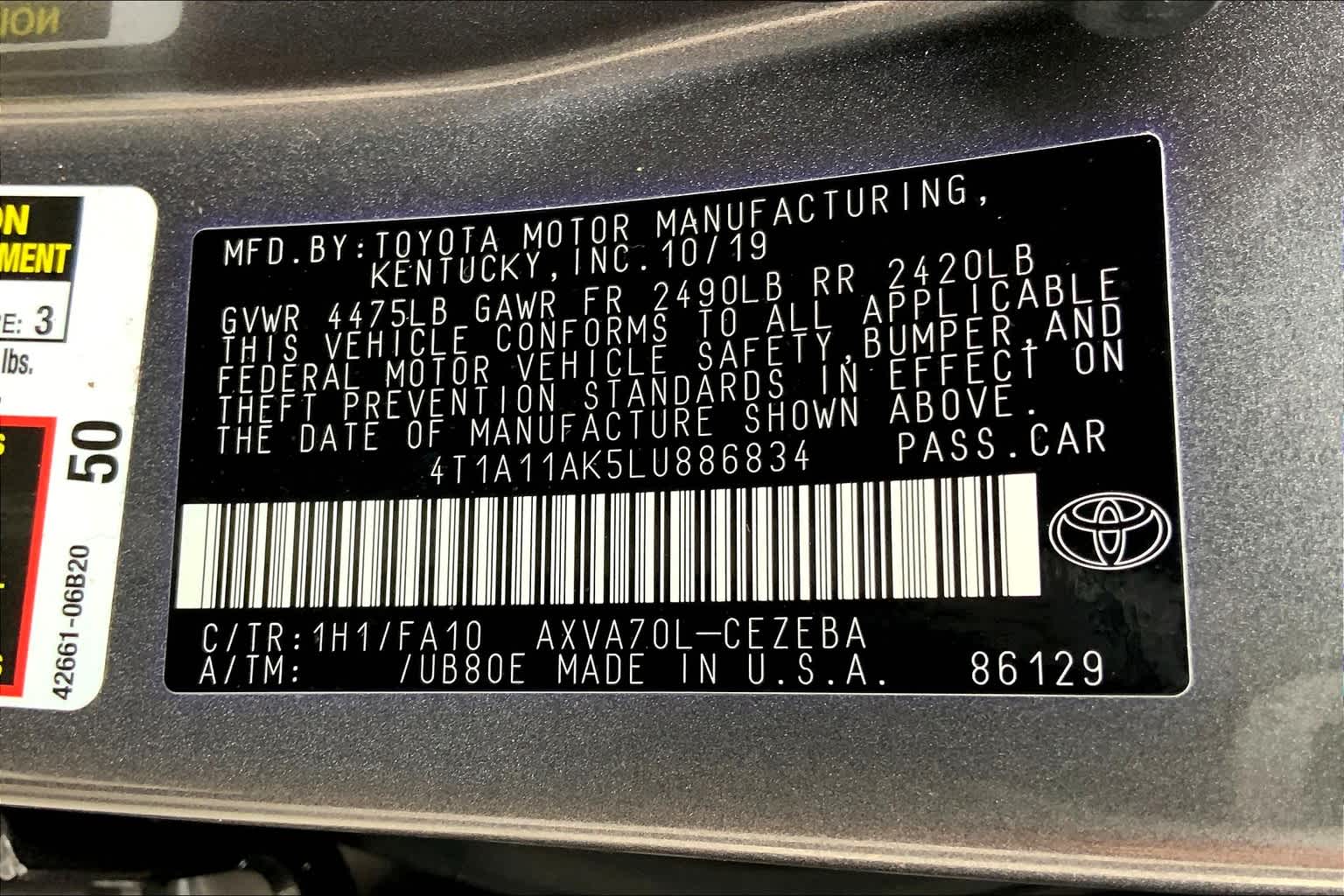 2020 Toyota Camry L Predawn Gray Mica at Group 1 Toyota Southwest