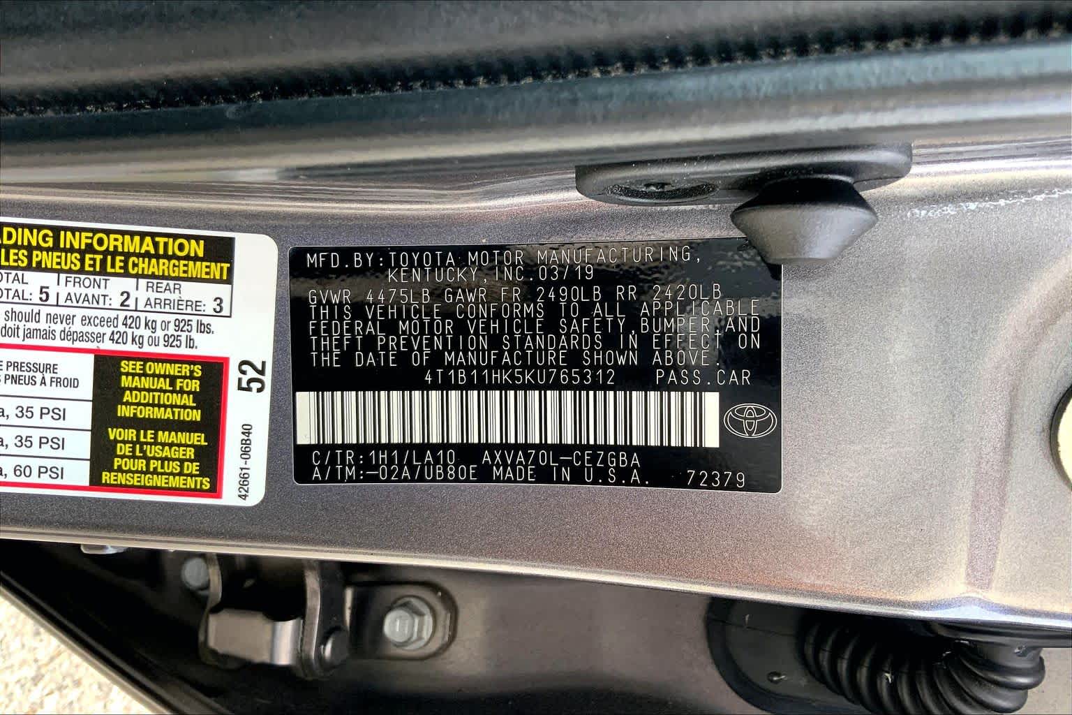2019 Toyota Camry XLE Predawn Gray Mica at Lone Star Chevrolet