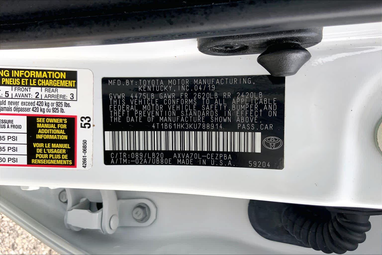 2019 Toyota Camry XSE Wind Chill Pearl at Group 1 Toyota Southwest