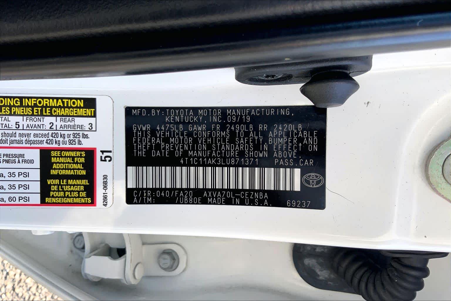 2020 Toyota Camry LE Super White at Group 1 Toyota Southwest