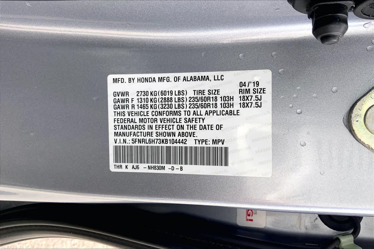 2019 Honda Odyssey EX-L w/Navi/RES Lunar Silver Metallic at AutoNation USA Houston