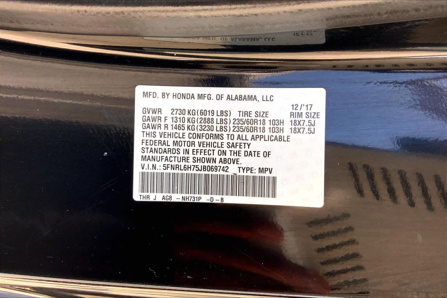 2018 Honda Odyssey EX-L Crystal Black Pearl at HGreg Houston
