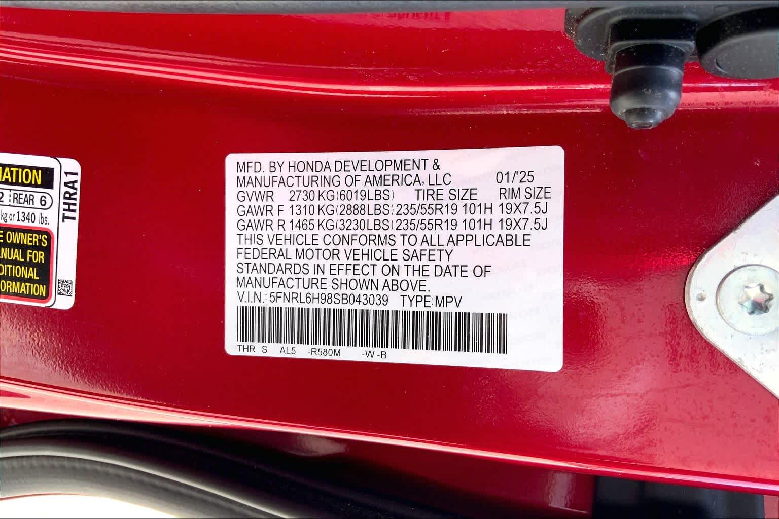 2025 Honda Odyssey Elite Radiant Red Metallic II at Honda of Clear Lake