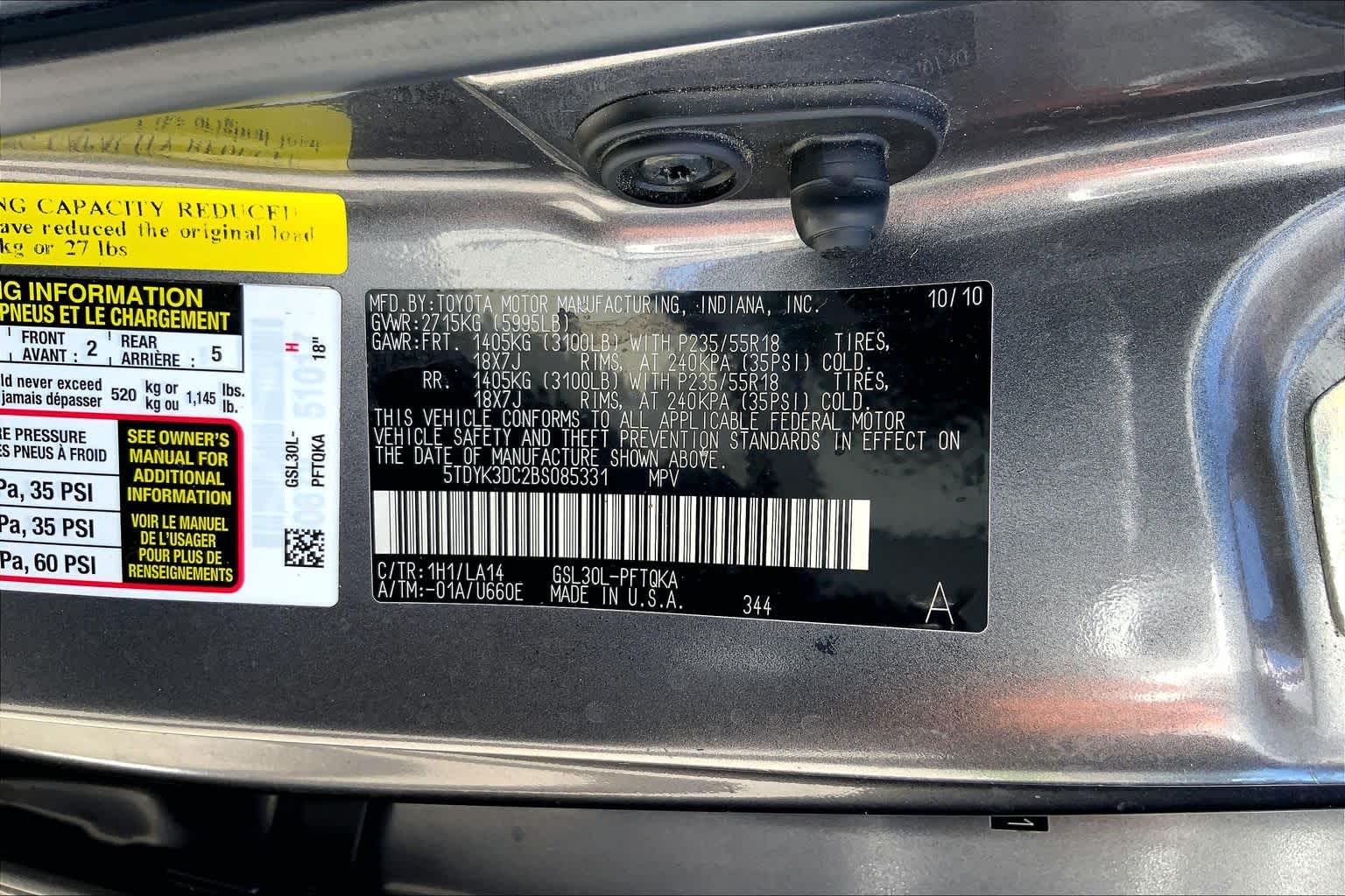 2011 Toyota Sienna Ltd Predawn Gray Mica at Beck & Masten Kia