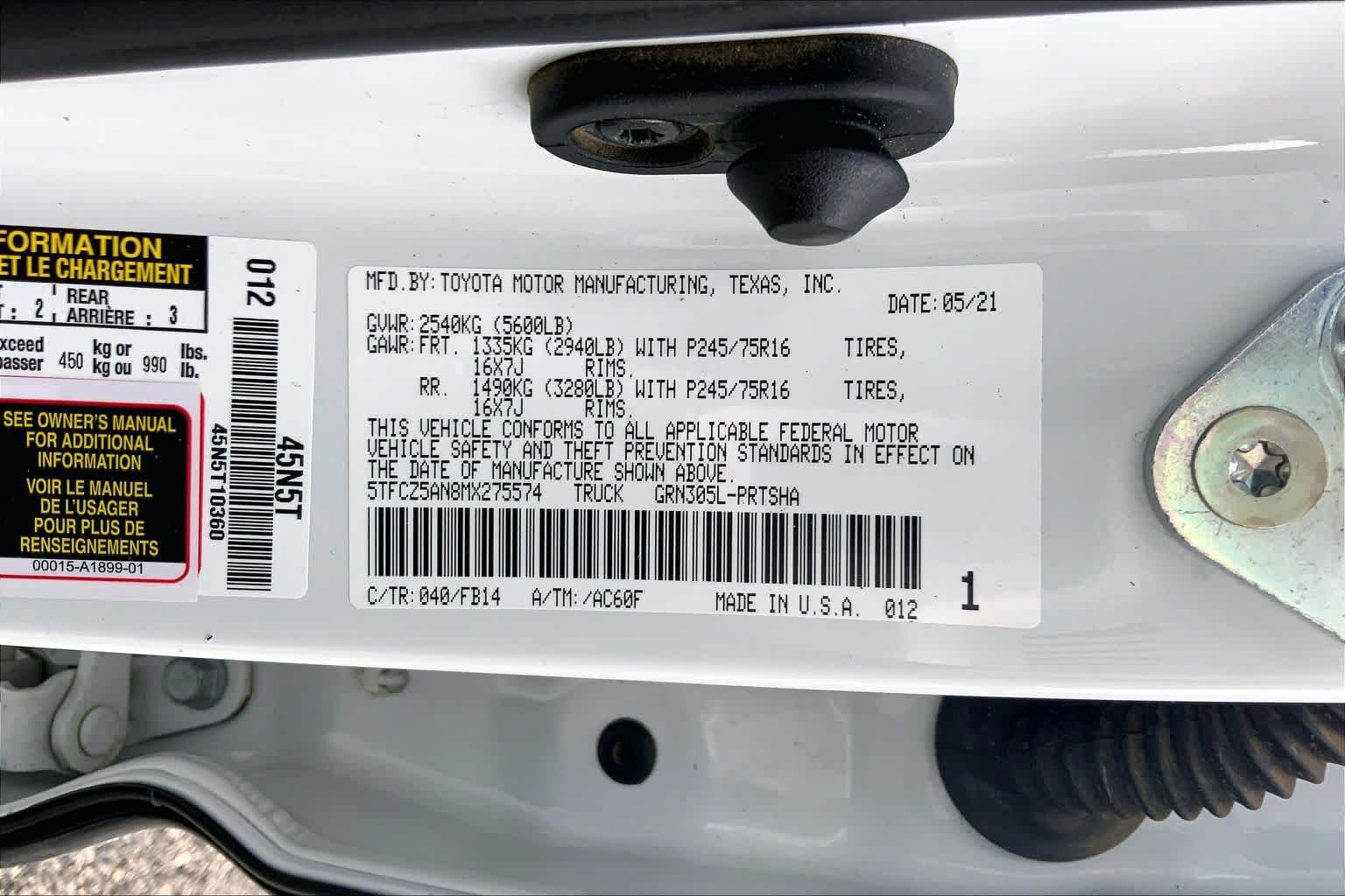 2021 Toyota Tacoma SR Super White at Group 1 Toyota Southwest