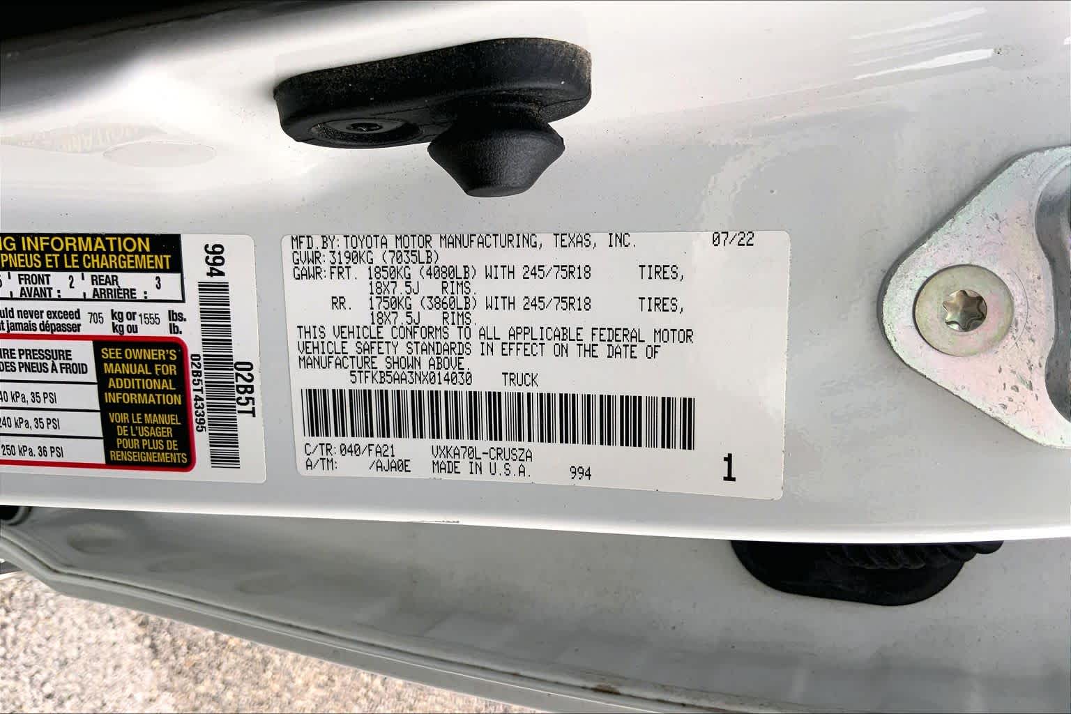 2022 Toyota Tundra SR White at Group 1 Toyota Southwest