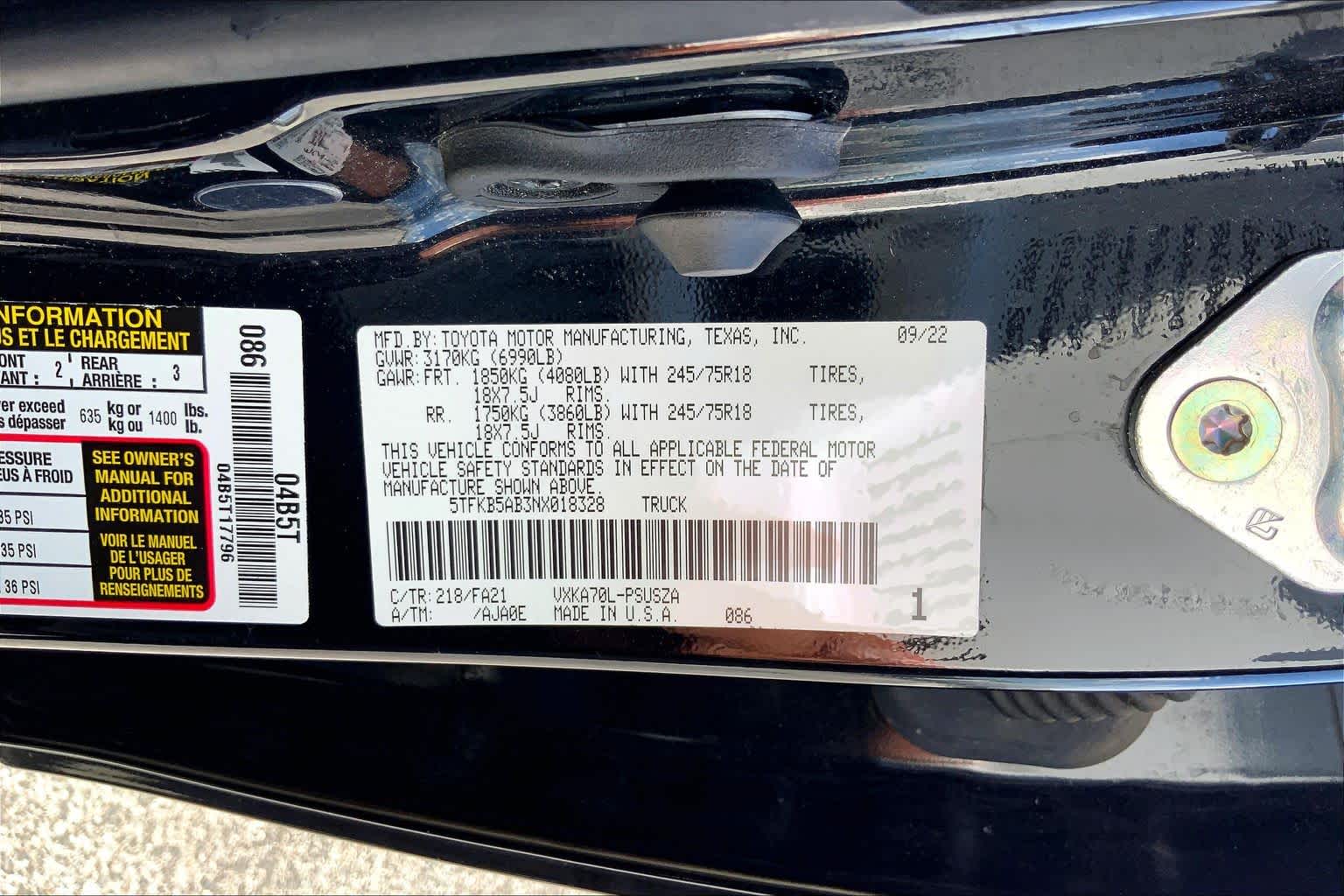 2022 Toyota Tundra SR Midnight Black Metallic at Group 1 Toyota Southwest