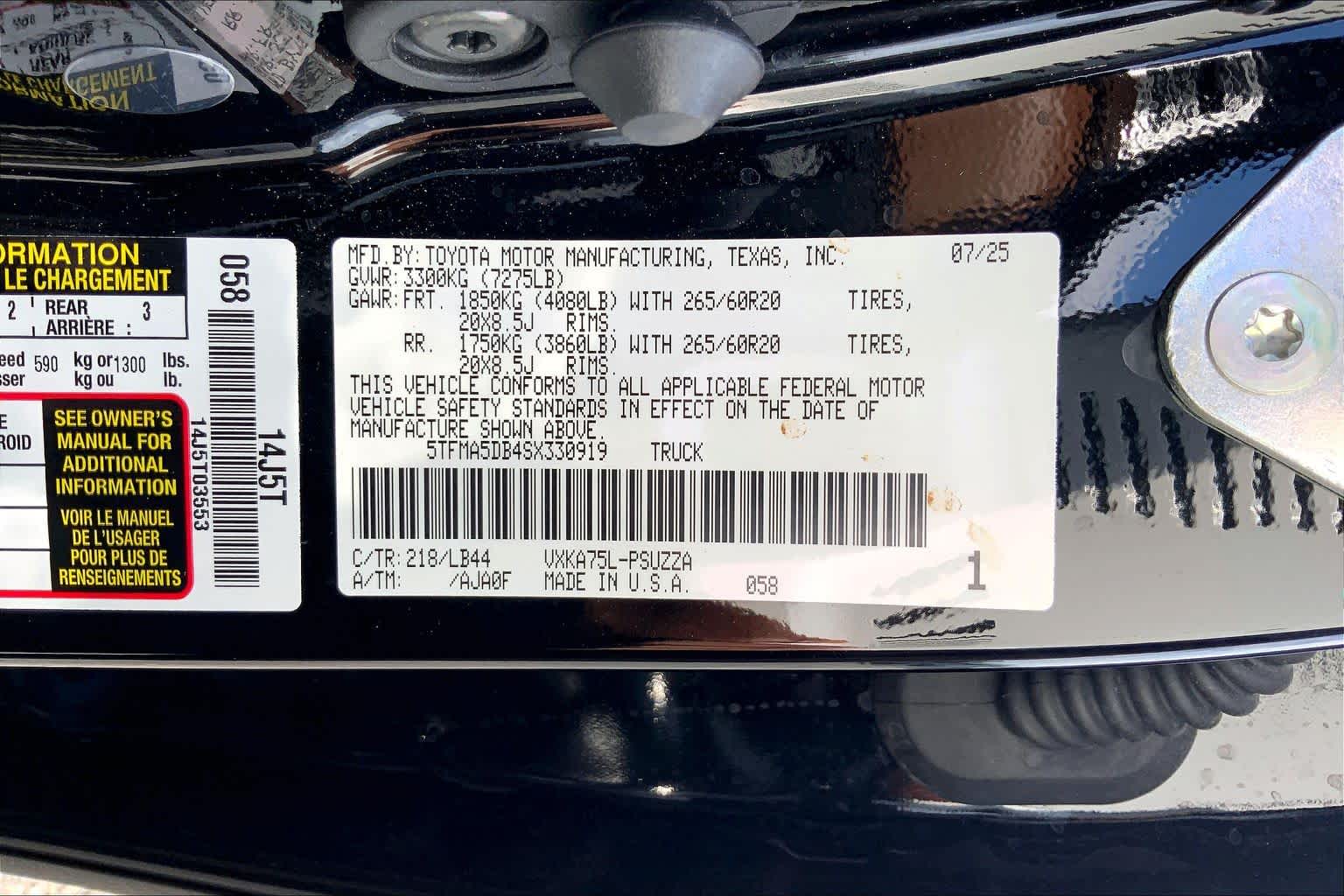 2025 Toyota Tundra 1794 Edition Midnight Black Metallic at Group 1 Toyota Southwest