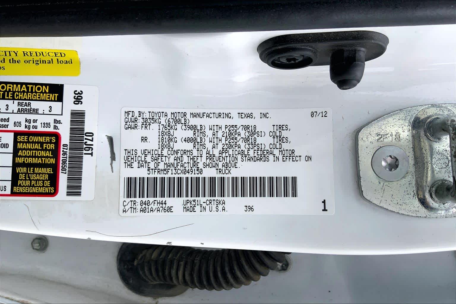 2012 Toyota Tundra  Super White at Lexus Southwest Houston