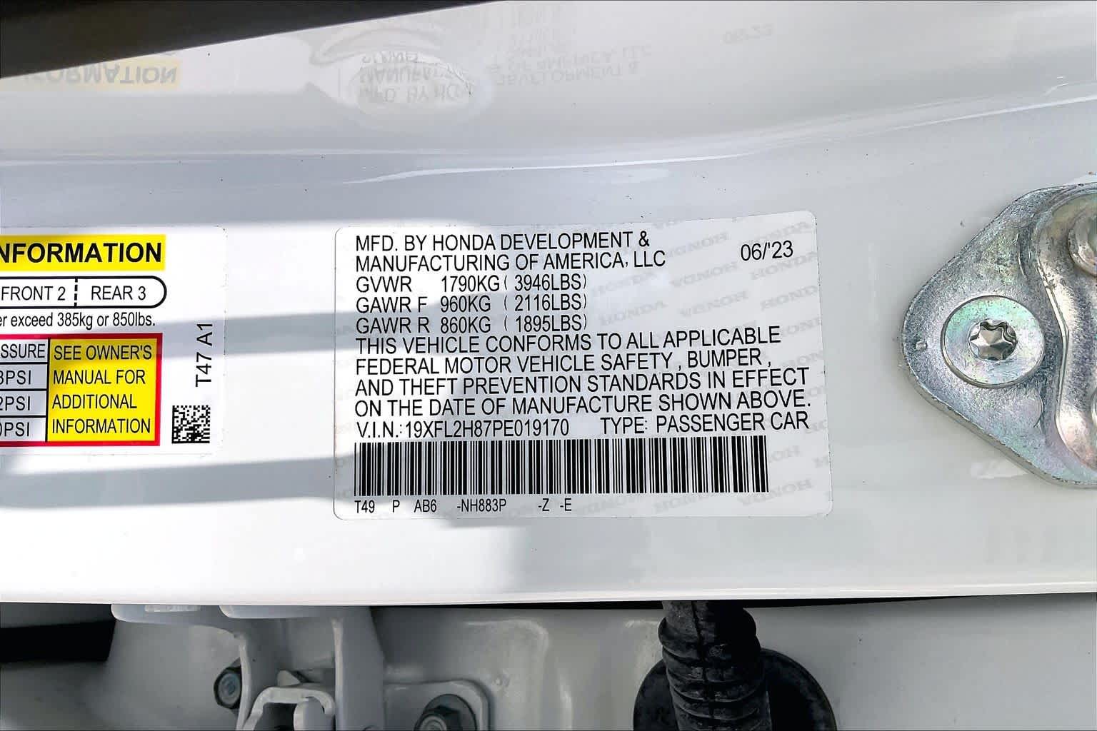 2023 Honda Civic Sport Platinum White Pearl at Lexus Southwest Houston