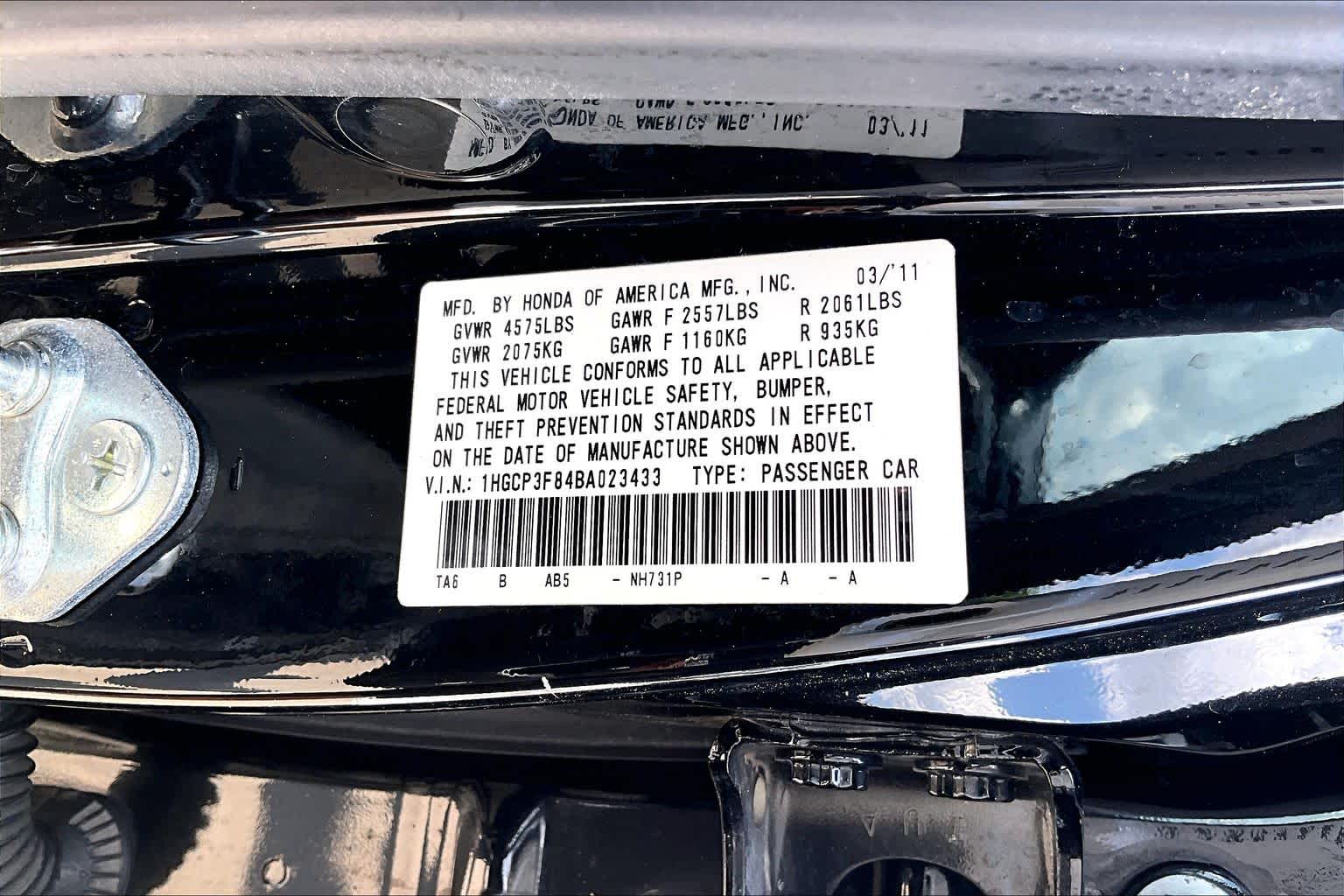 2011 Honda Accord EX-L Crystal Black Pearl at Westside Kia