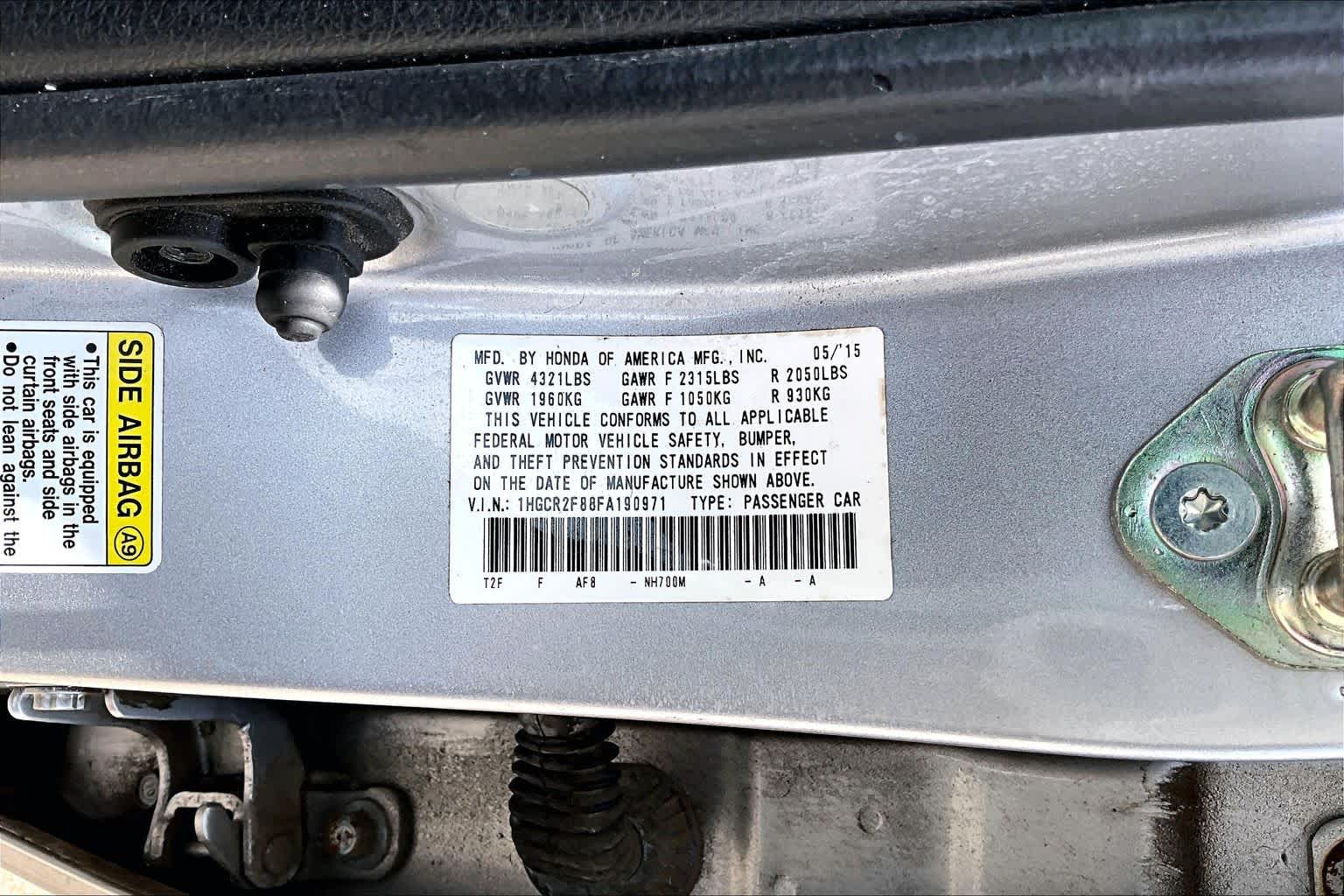 2015 Honda Accord EX-L Alabaster Silver Metallic at Tomball Ford