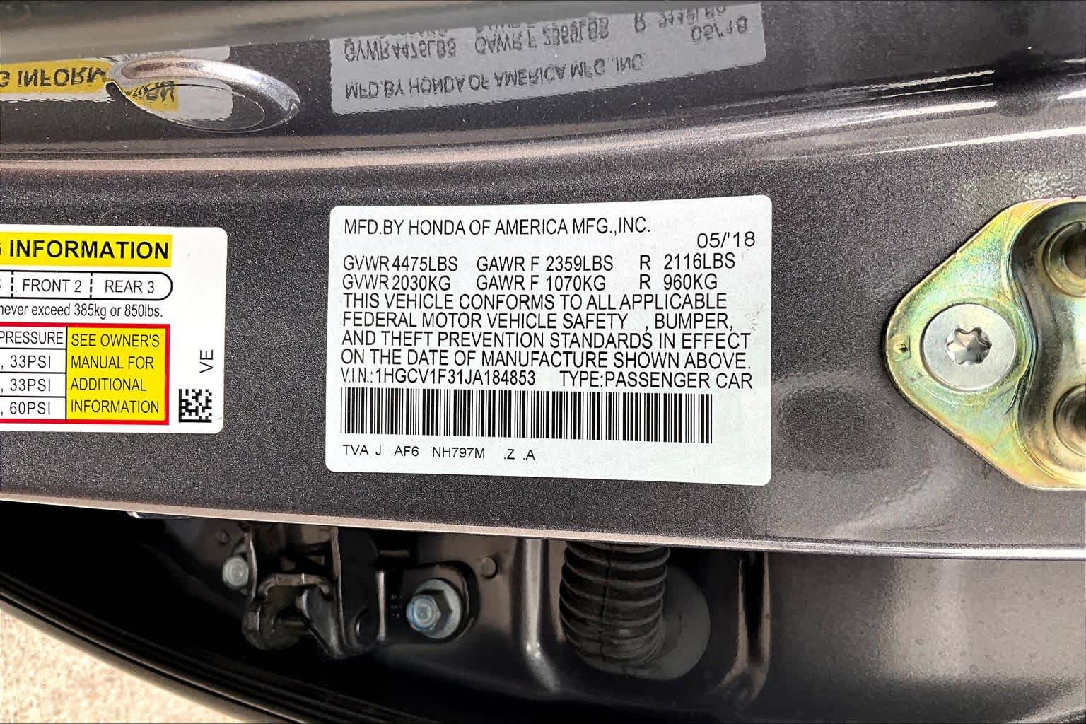 2018 Honda Accord Sedan Sport 1.5T Modern Steel Metallic at Honda of Clear Lake