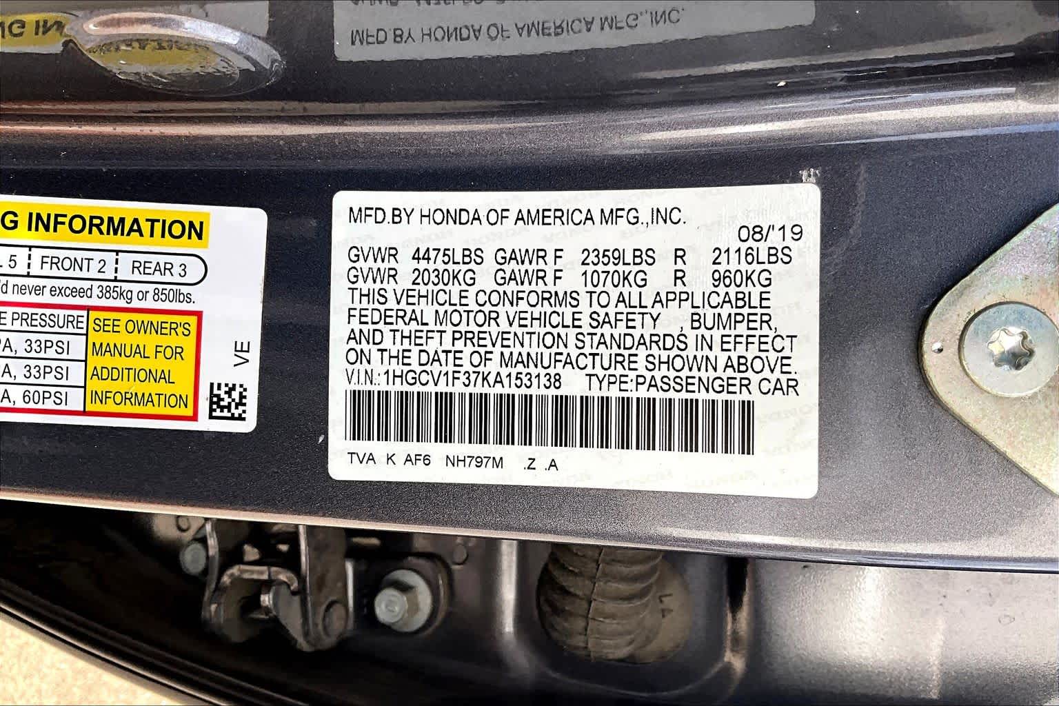 2019 Honda Accord Sedan Sport 1.5T Modern Steel Metallic at Honda of Clear Lake