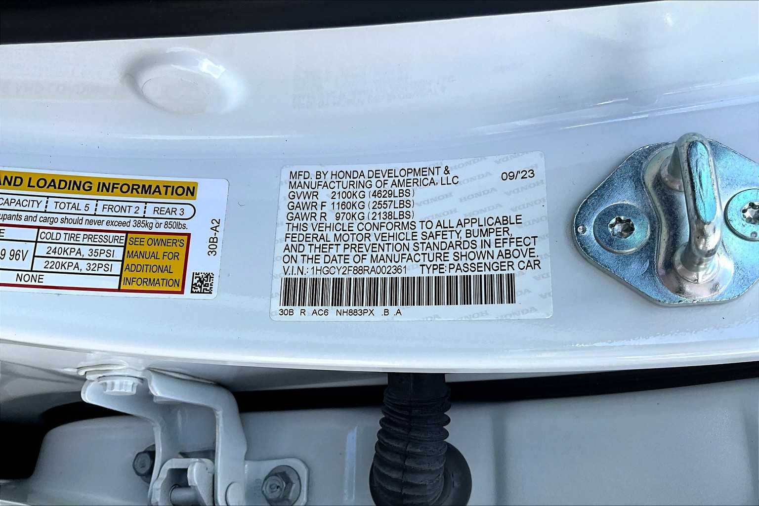2024 Honda Accord Hybrid Touring Platinum White Pearl at Honda of Clear Lake