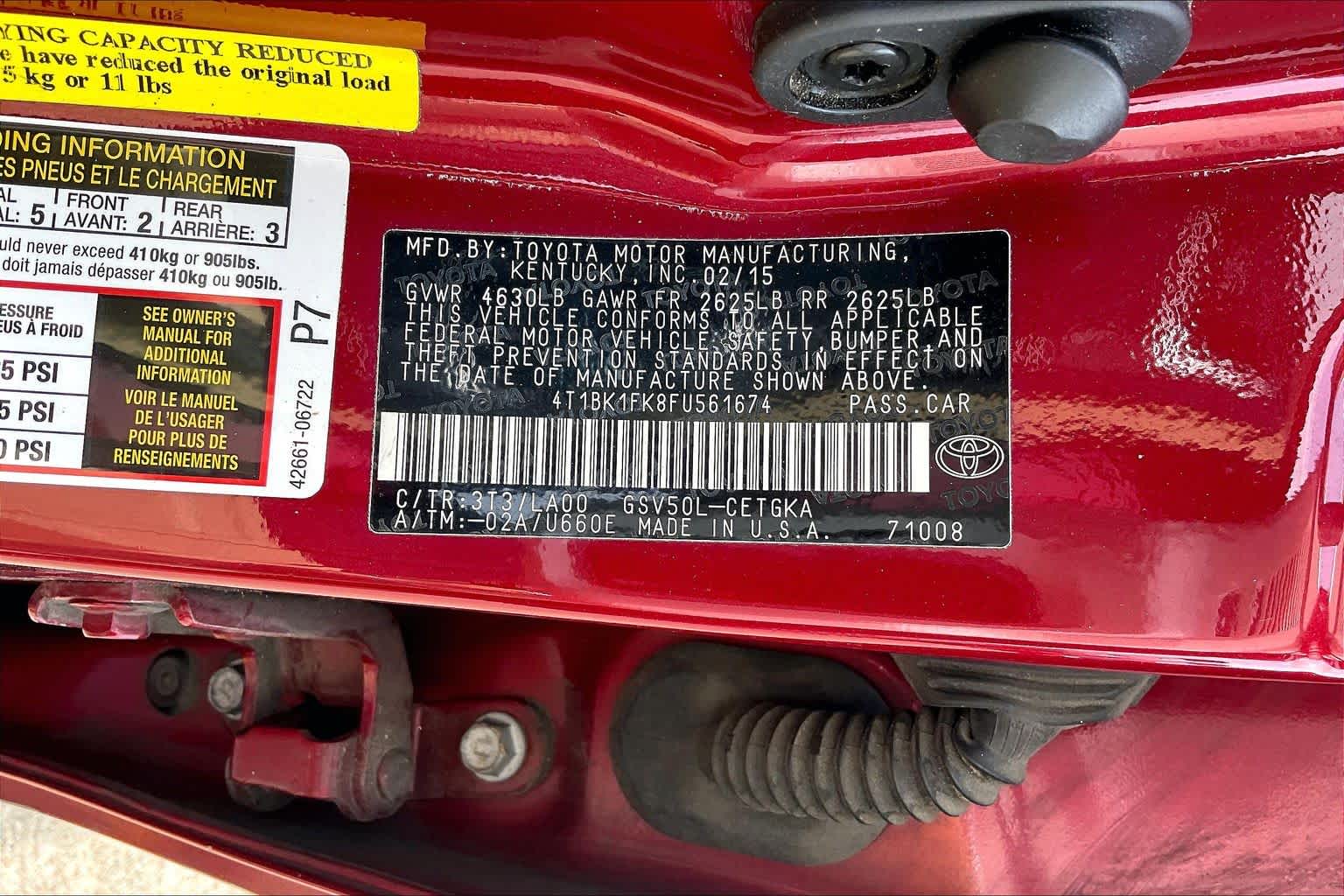 2015 Toyota Camry XLE Ruby Flare Pearl at Mac Haik Ford