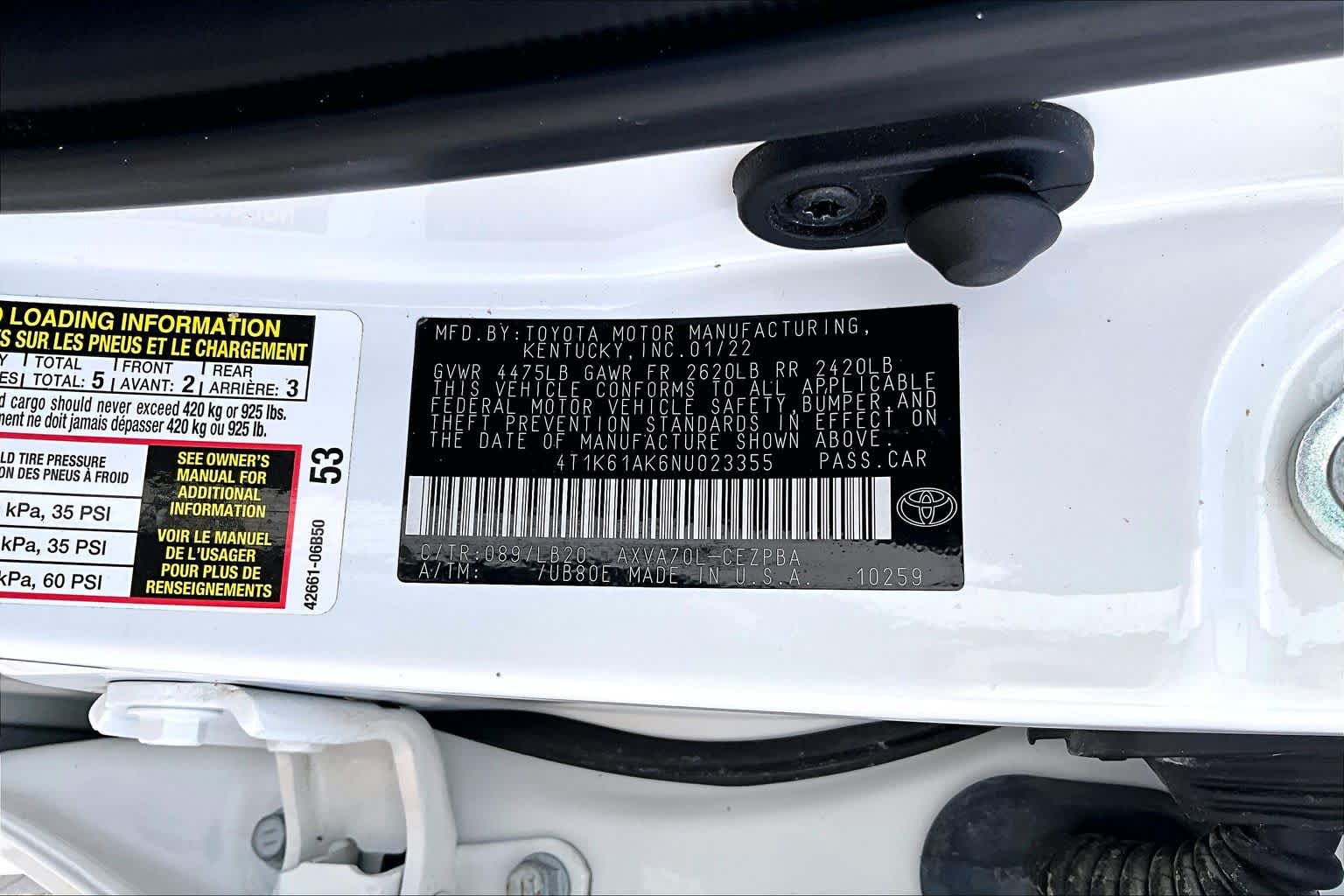 2022 Toyota Camry XSE Wind Chill Pearl at Sterling McCall Acura