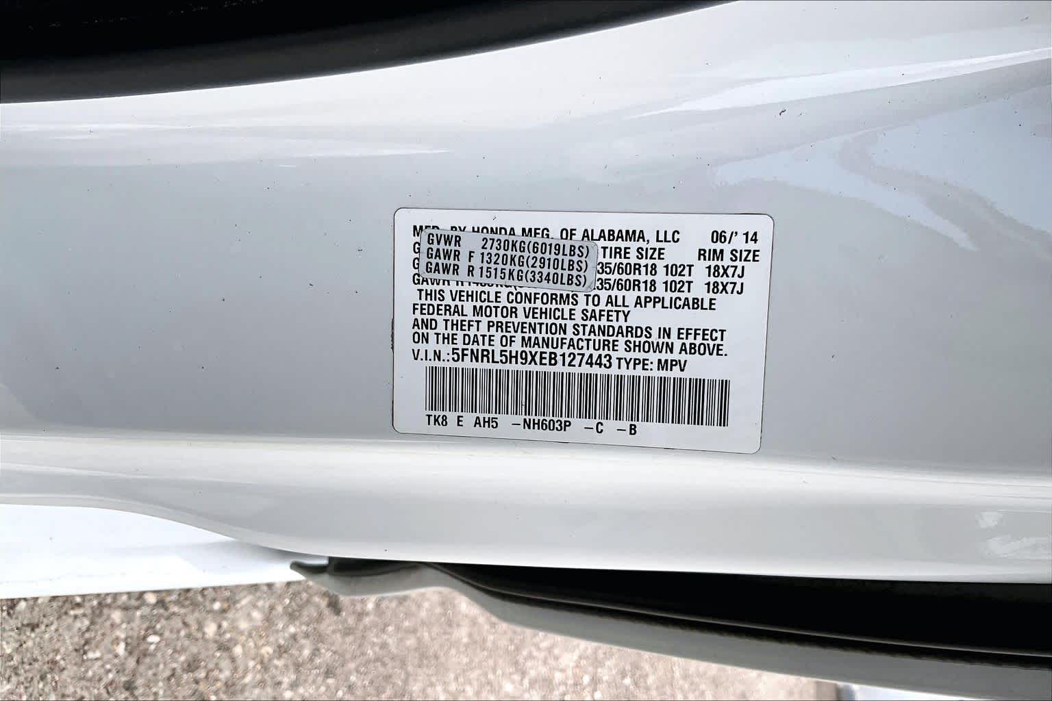 2014 Honda Odyssey Touring White Diamond Pearl at Ron Craft Chevrolet Cadillac