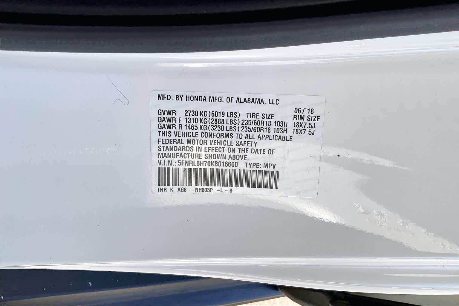 2019 Honda Odyssey EX-L White Diamond Pearl at Honda of Clear Lake