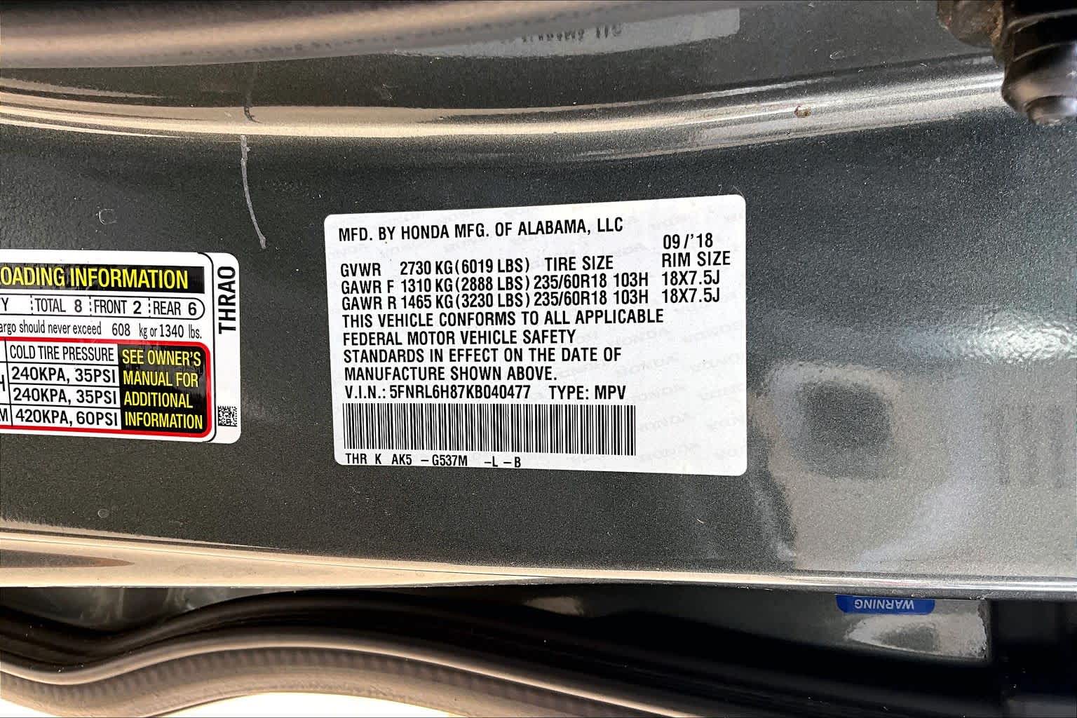 2019 Honda Odyssey Touring Forest Mist Metallic at Beck & Masten Kia