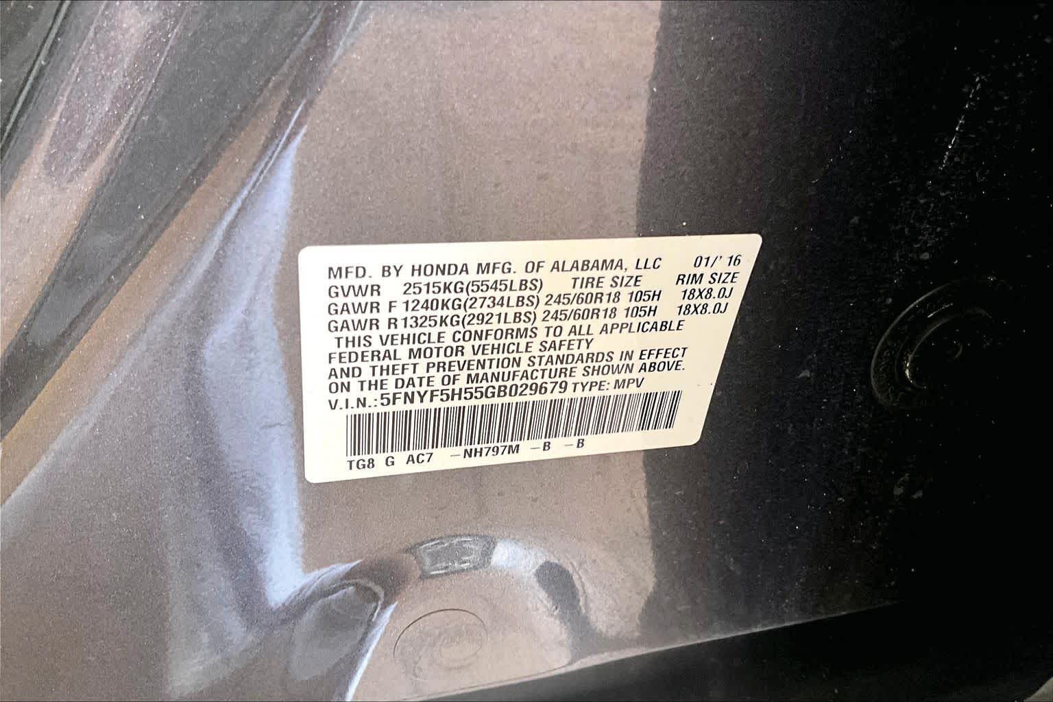 2016 Honda Pilot EX-L Modern Steel Metallic at Baytown Ford