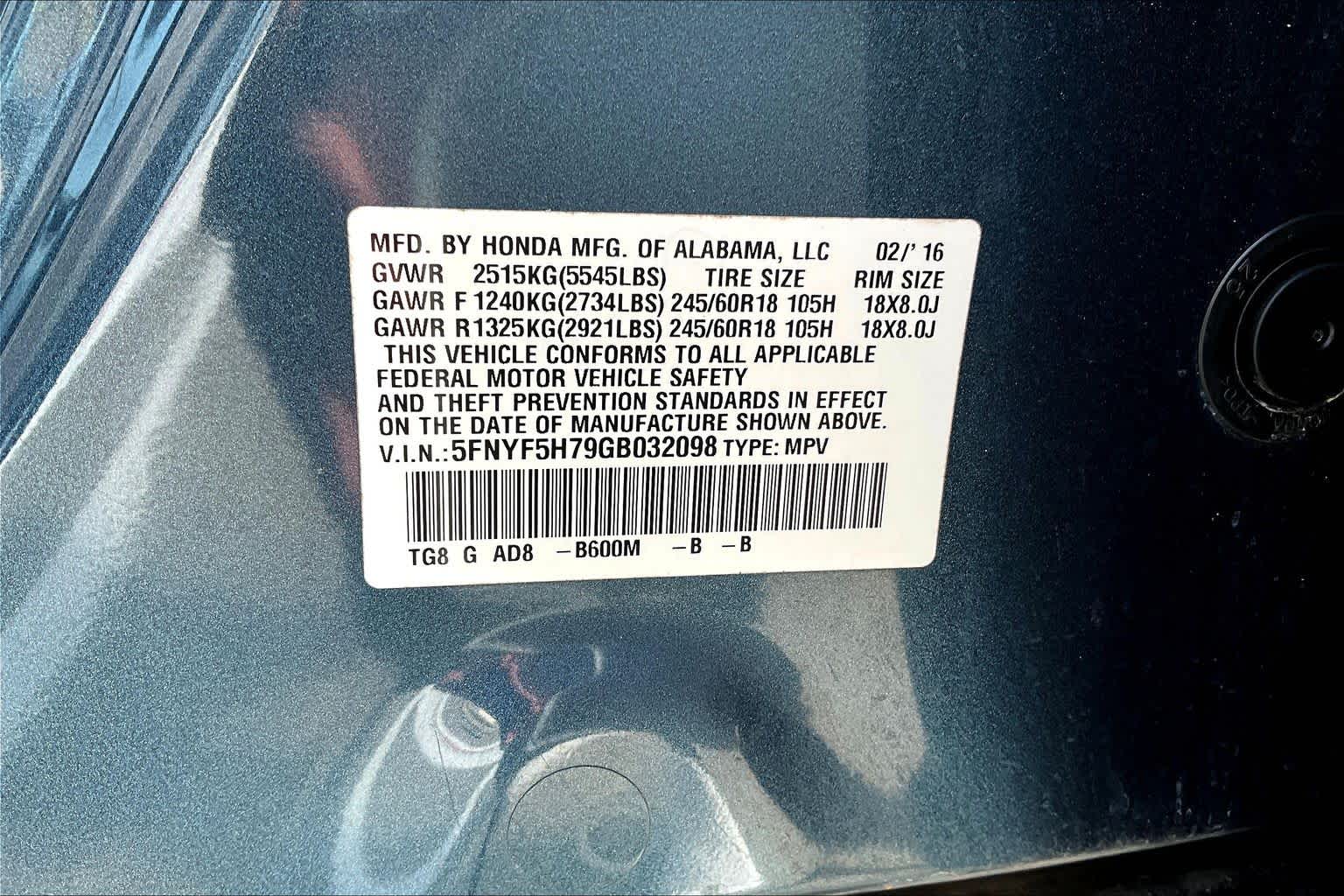 2016 Honda Pilot EX-L Steel Sapphire Metallic at AutoNation Ford Gulf Fwy