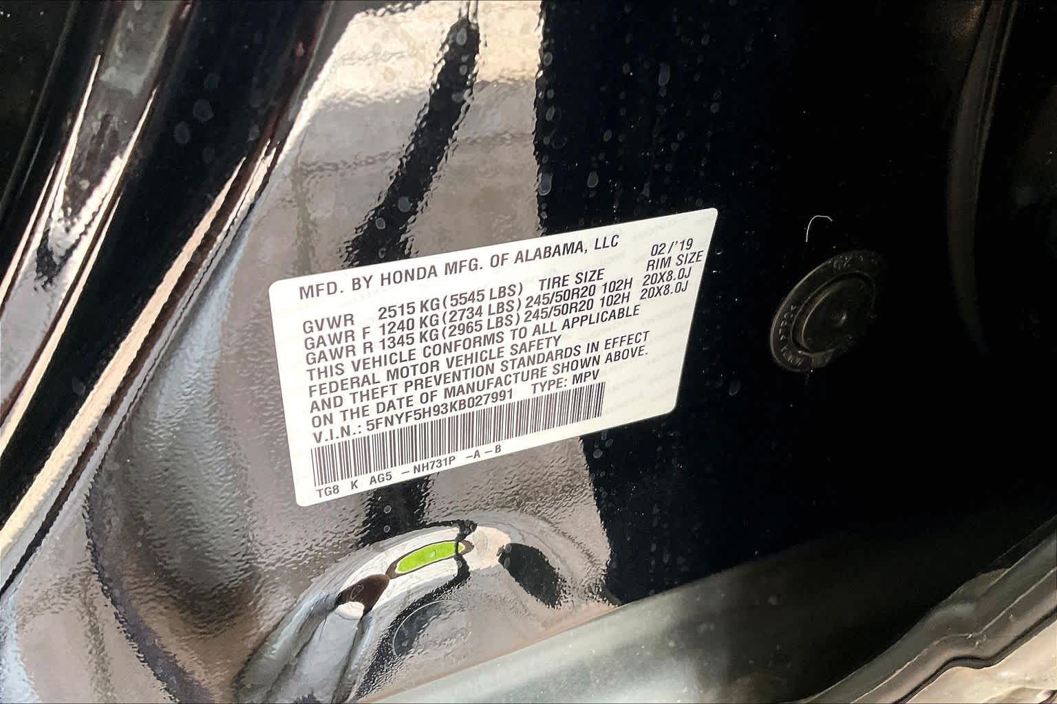 2019 Honda Pilot Touring 8-Passenger Crystal Black Pearl at Honda of Clear Lake