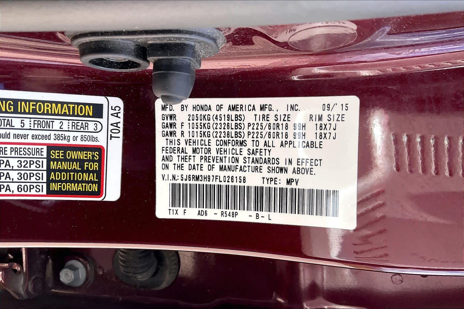 2015 Honda CR-V Touring Basque Red Pearl II at Lexus Southwest Houston