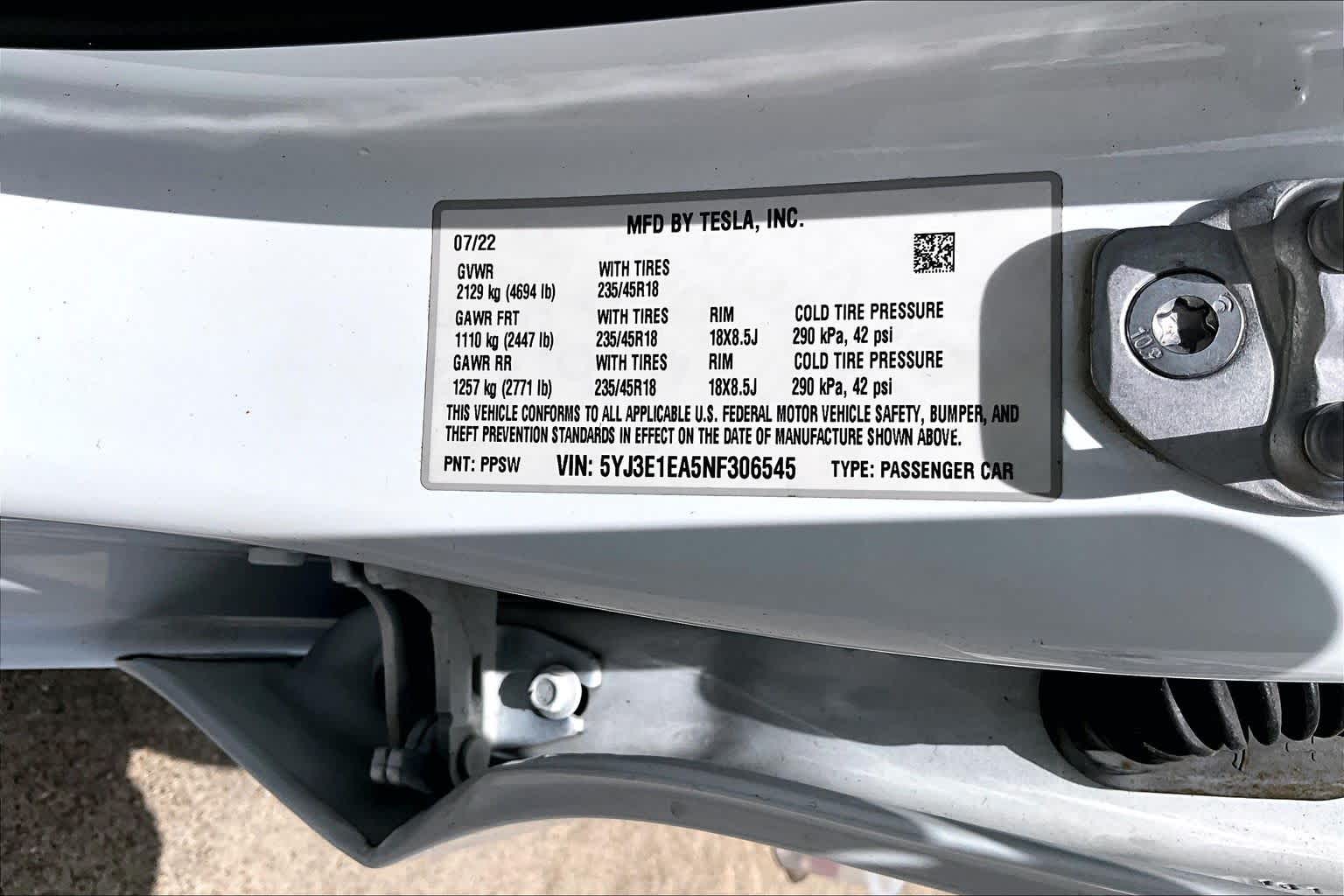 2022 Tesla Model 3  Pearl White Multi-Coat at Tomball Chrysler Dodge Jeep Ram