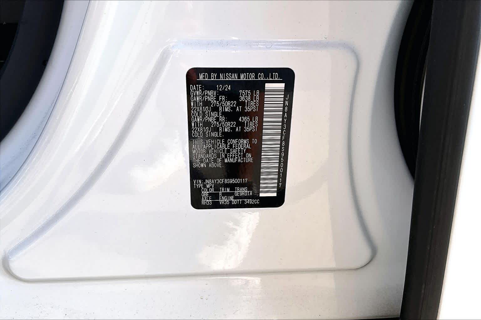 2025 Nissan Armada Platinum Reserve Everest White Pearl Tricoat at Sterling McCall Nissan
