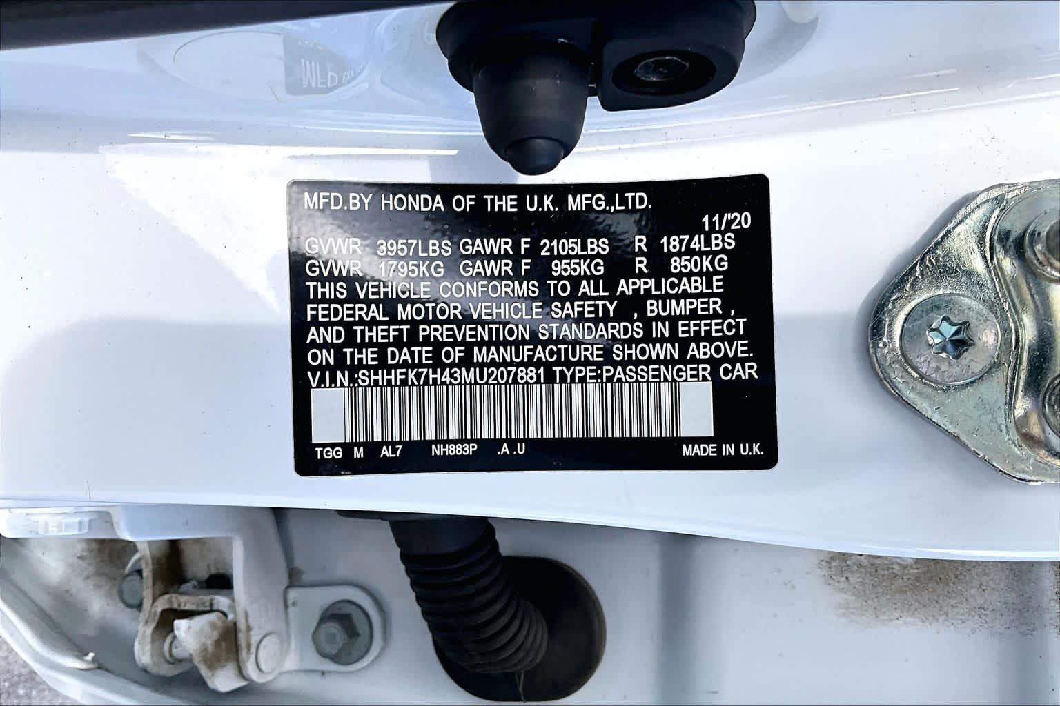 2021 Honda Civic Hatchback Sport Platinum White Pearl at Group 1 Toyota Southwest