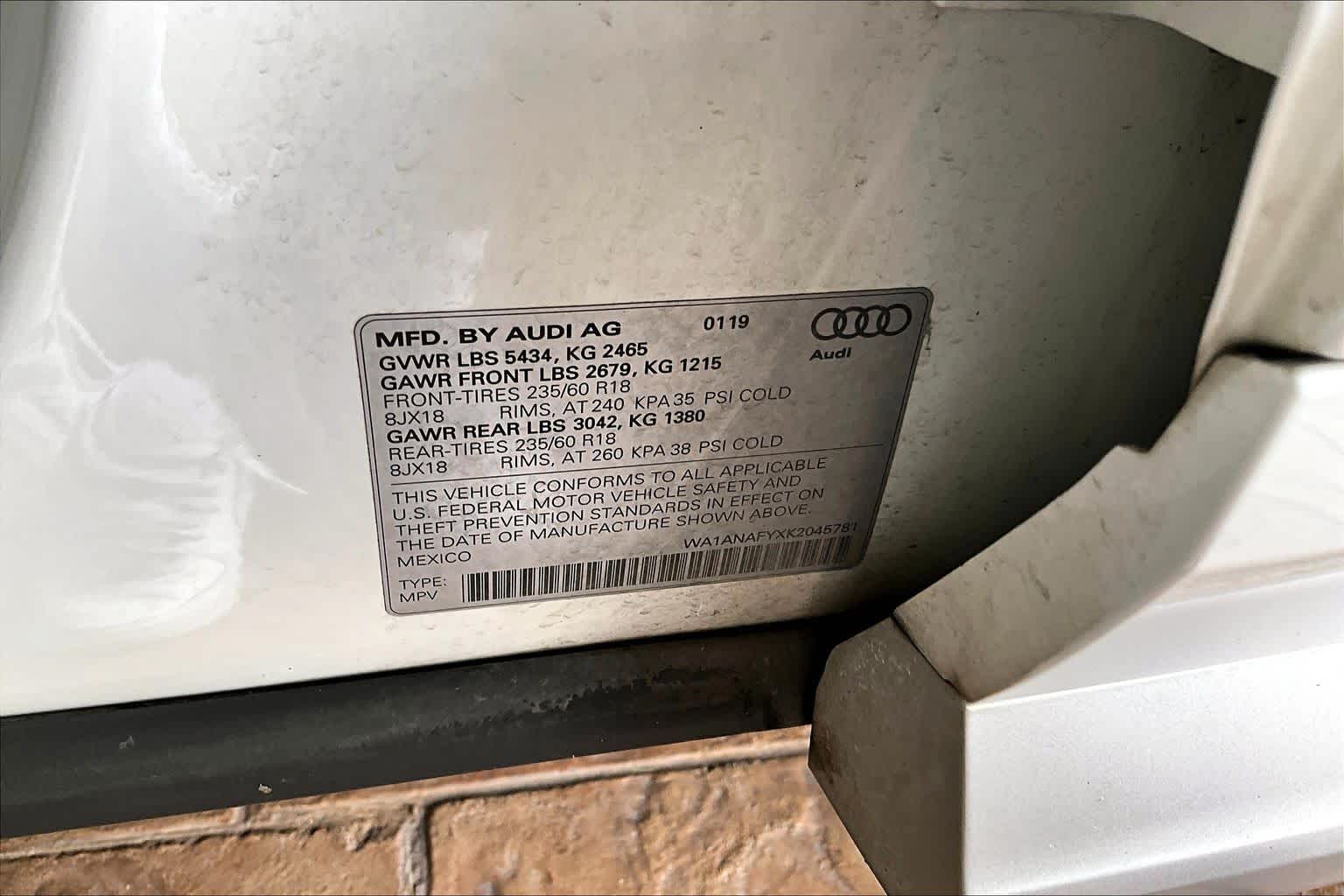 2019 Audi Q5 Premium Glacier White Metallic at AutoNation USA Houston