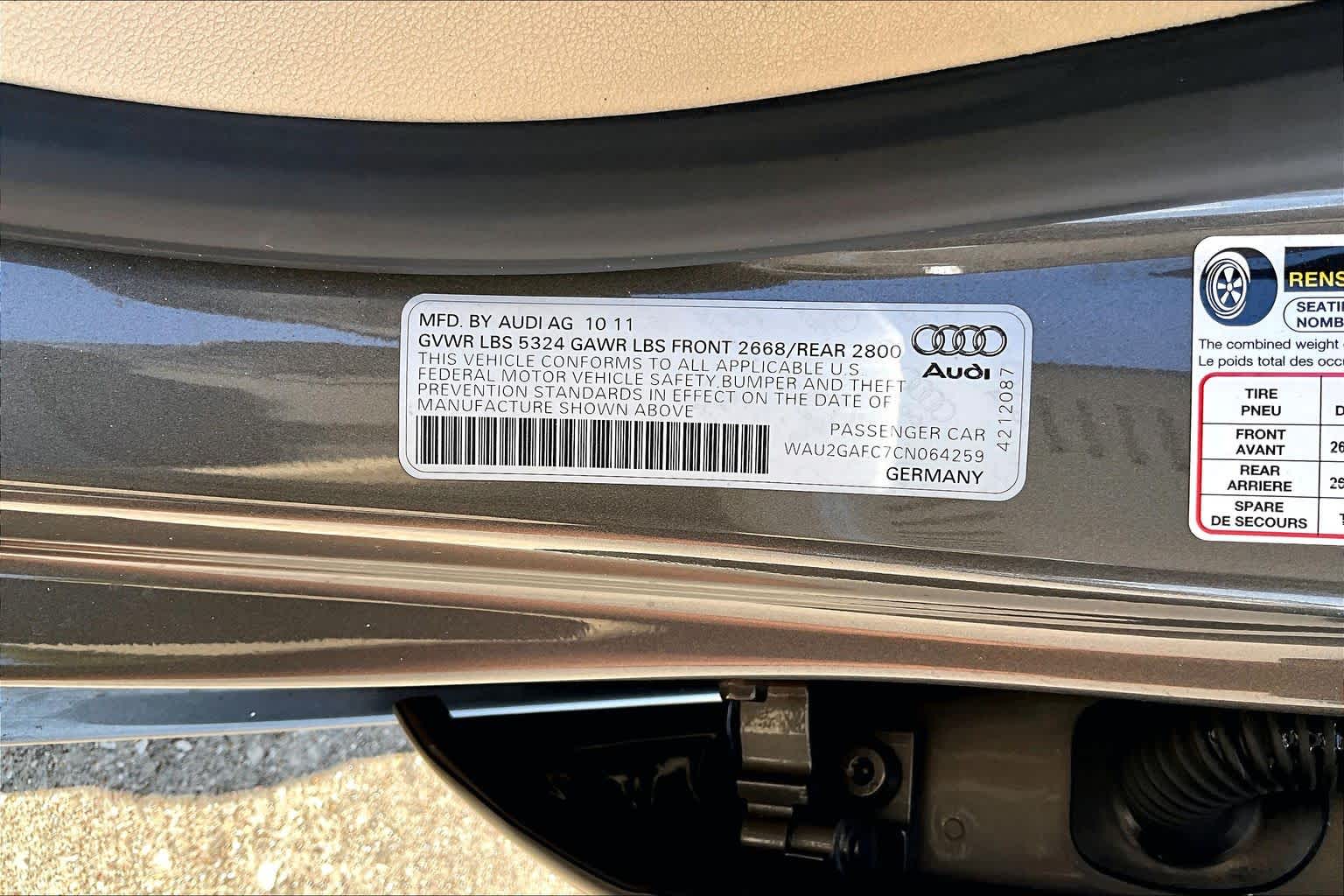 2012 Audi A7 3.0 Prestige Dakota Gray Metallic at Tomball Ford