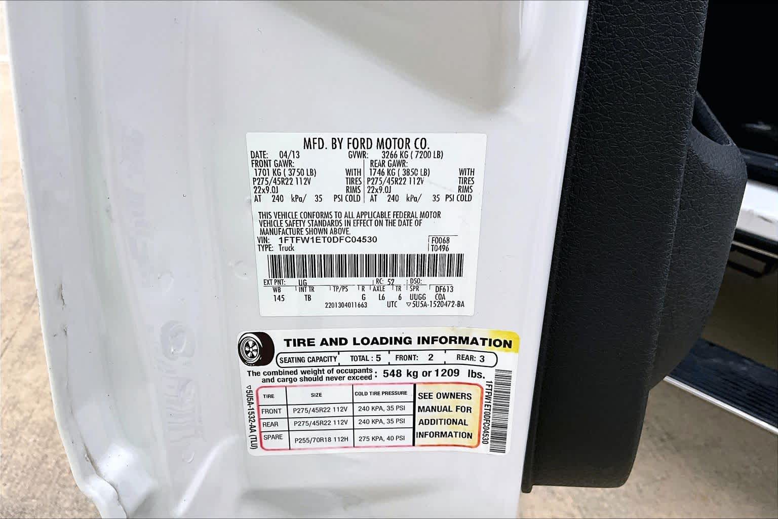 2013 Ford F-150 Limited White Platinum Metallic Tri-Coat at Tomball Ford