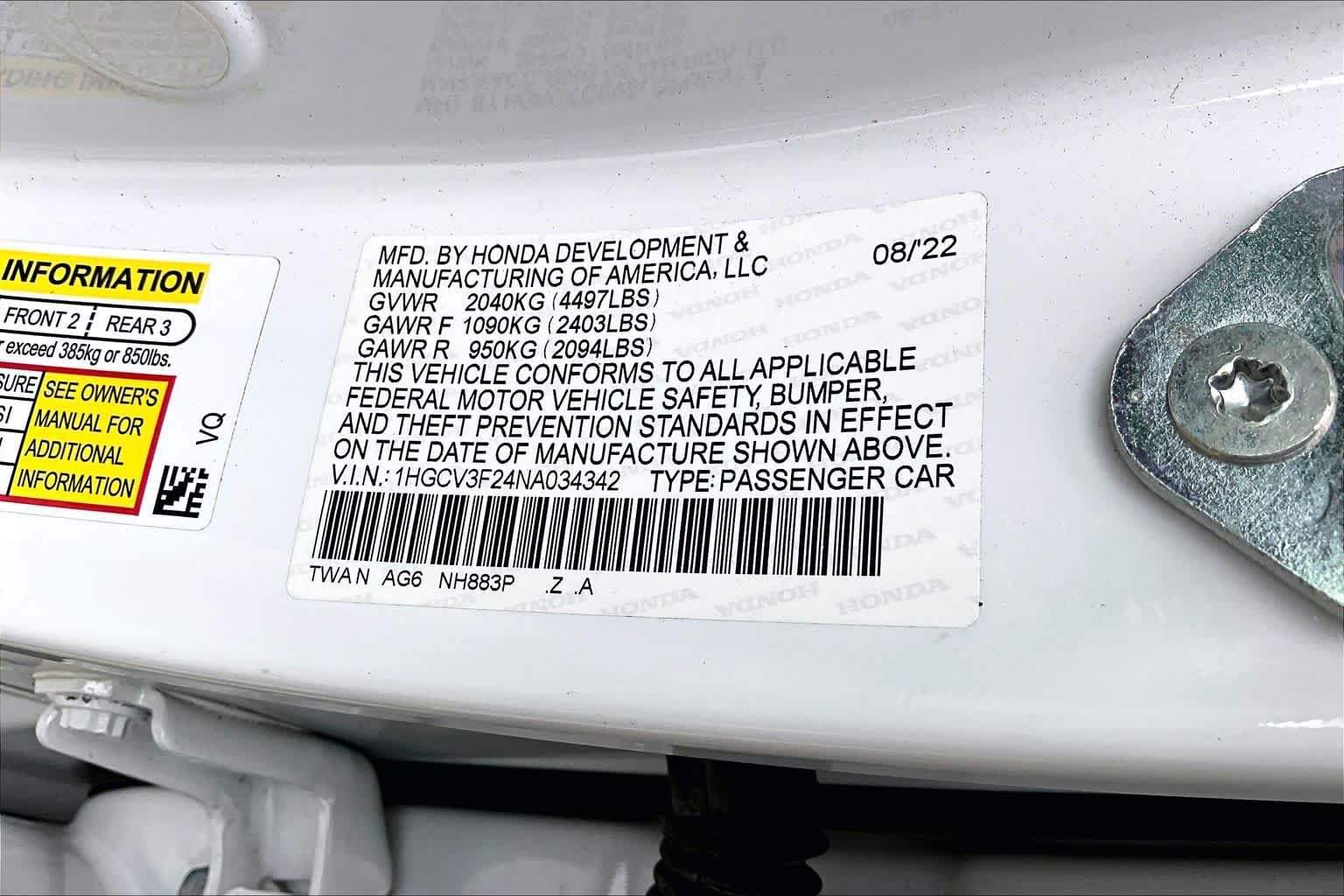 2022 Honda Accord Hybrid Sport Platinum White Pearl at Honda of Clear Lake