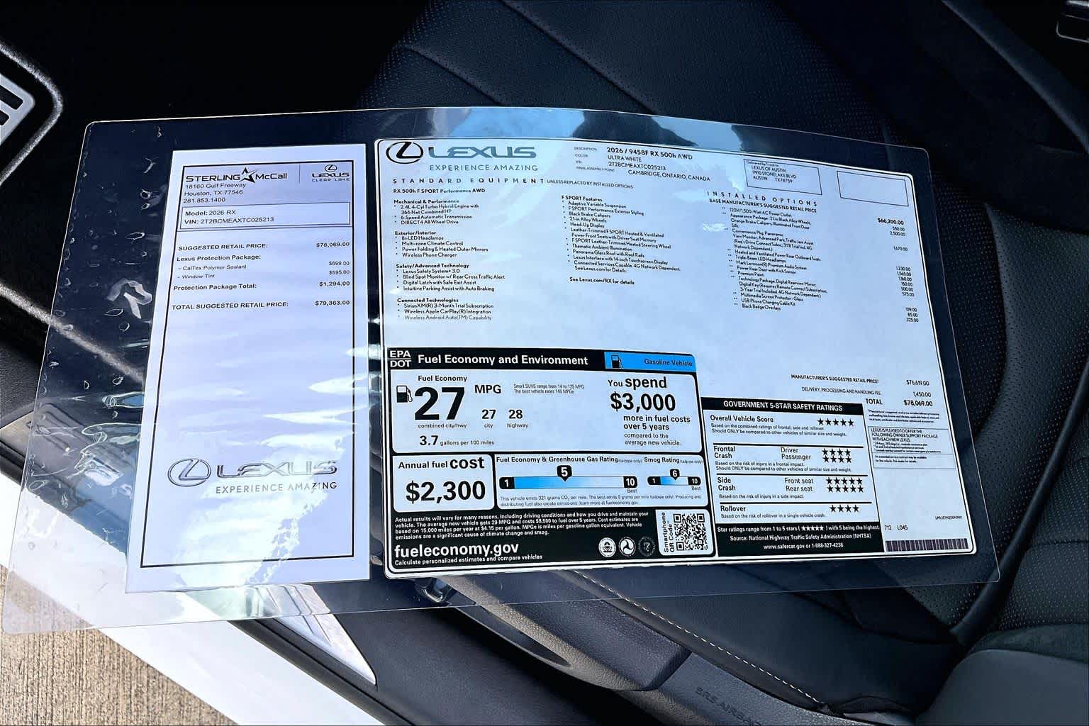 2026 Lexus RX 500h F SPORT Performance  Ultra White at Lexus of Clear Lake