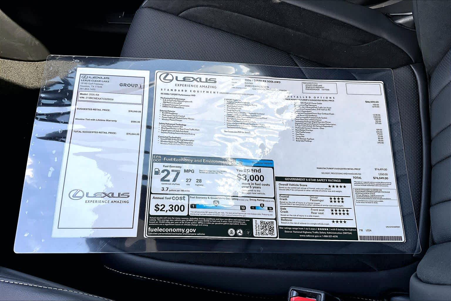 2026 Lexus RX 500h F SPORT Performance  Caviar at Lexus of Clear Lake