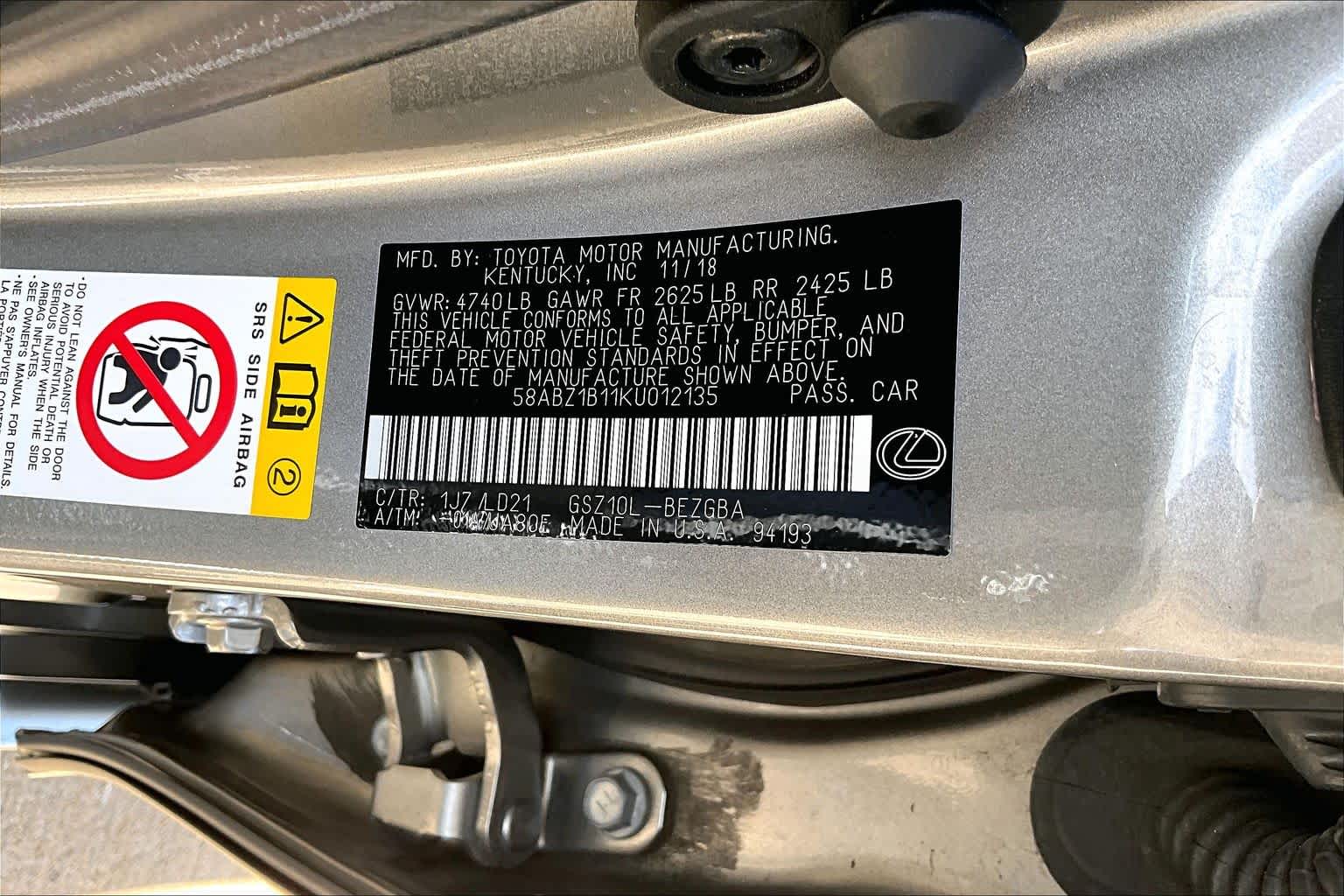 2019 Lexus ES 350  Atomic Silver at Lexus of Clear Lake