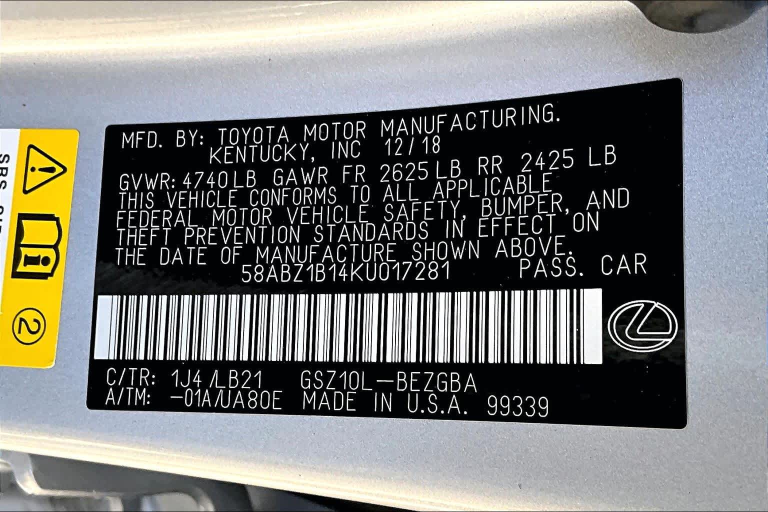 2019 Lexus ES Luxury  Silver Lining Metallic at Honda of Clear Lake