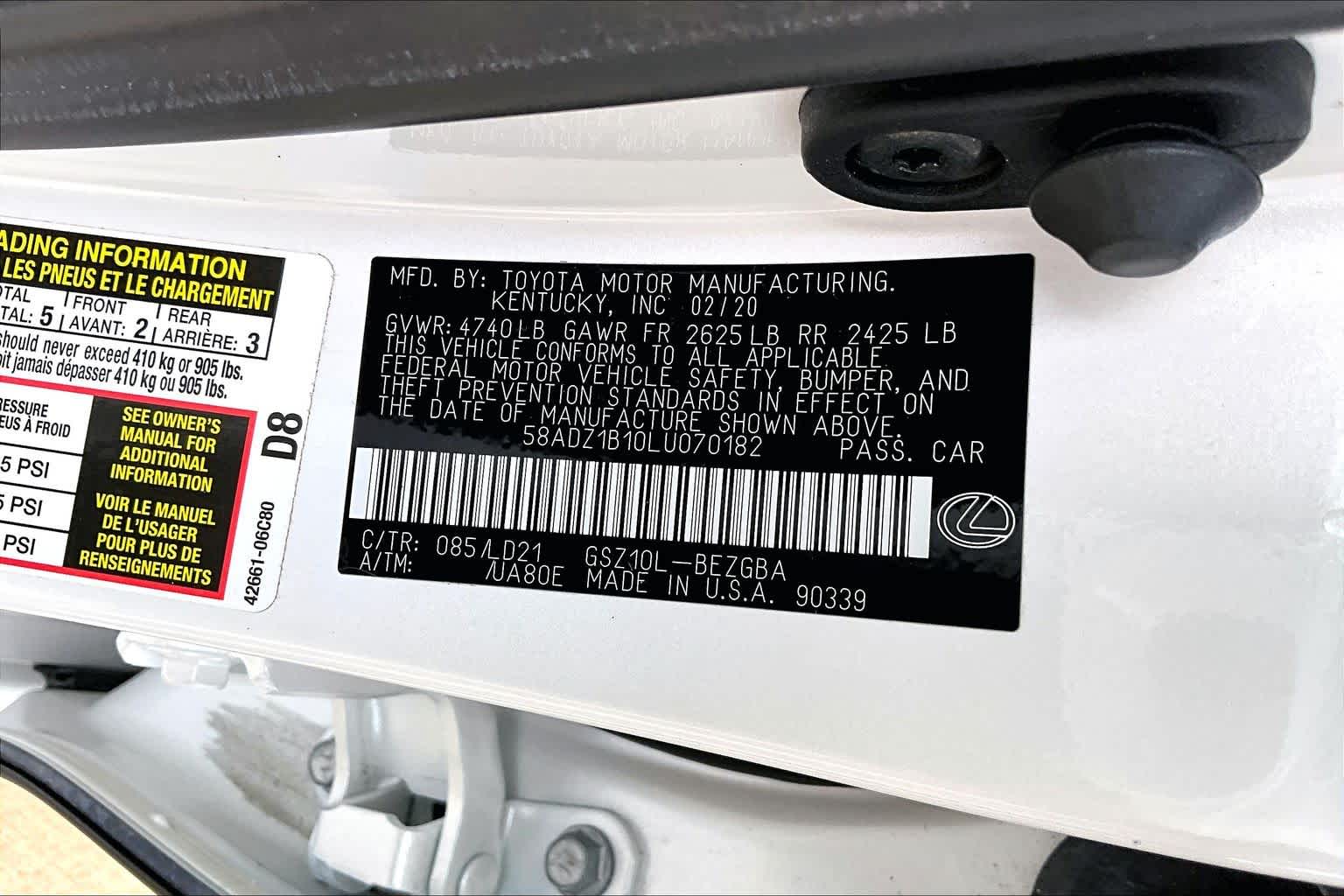 2020 Lexus ES 350  Eminent White Pearl at Lexus Southwest Houston