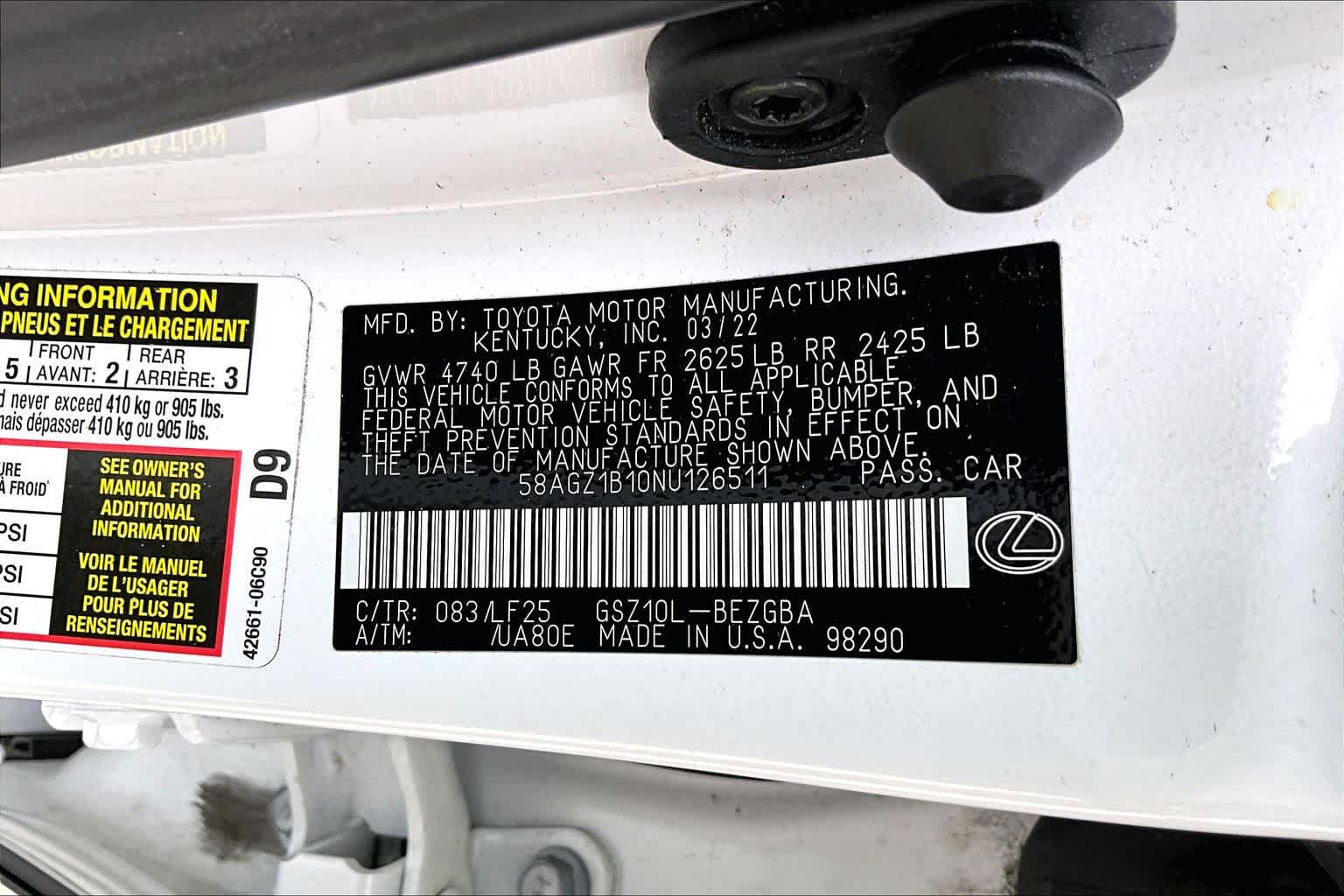2022 Lexus ES 350 F SPORT  Ultra White at Lexus Southwest Houston