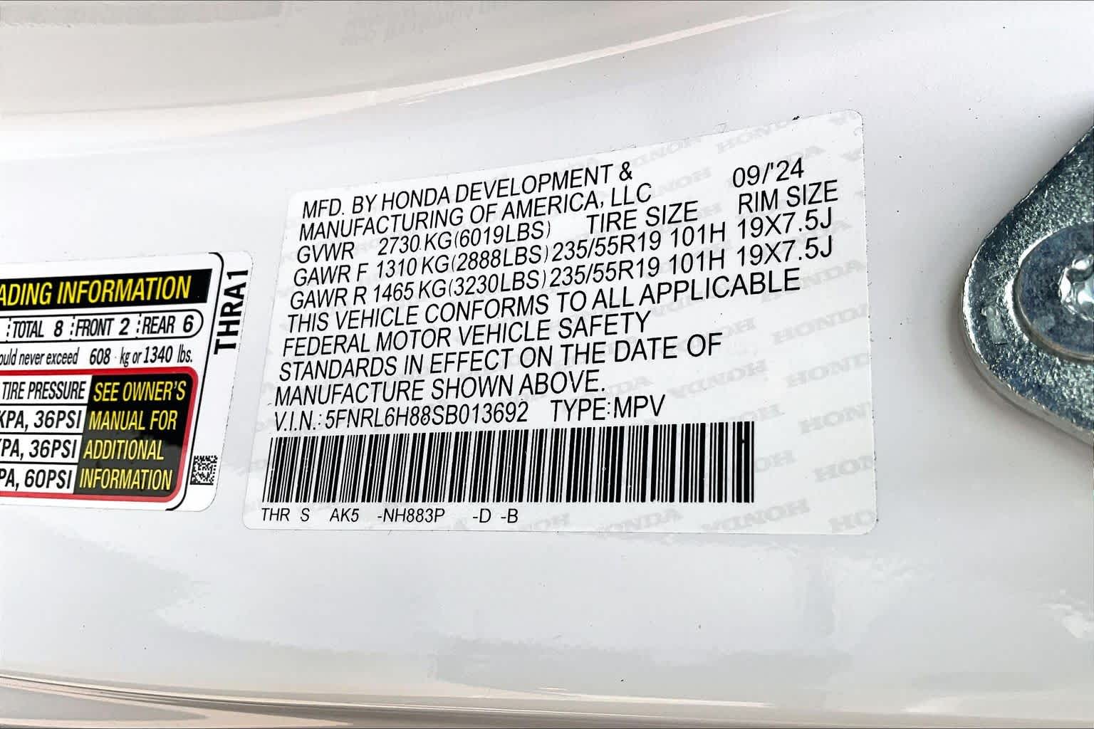 2025 Honda Odyssey Touring Platinum White Pearl at Honda of Clear Lake
