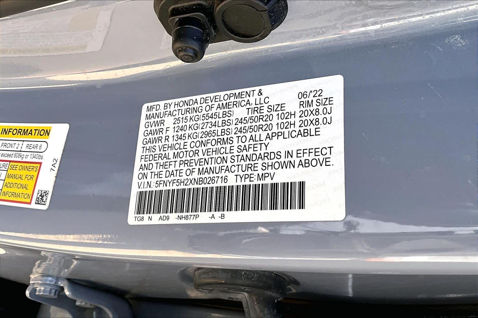 2022 Honda Pilot Special Edition Sonic Gray Pearl at Tomball Ford