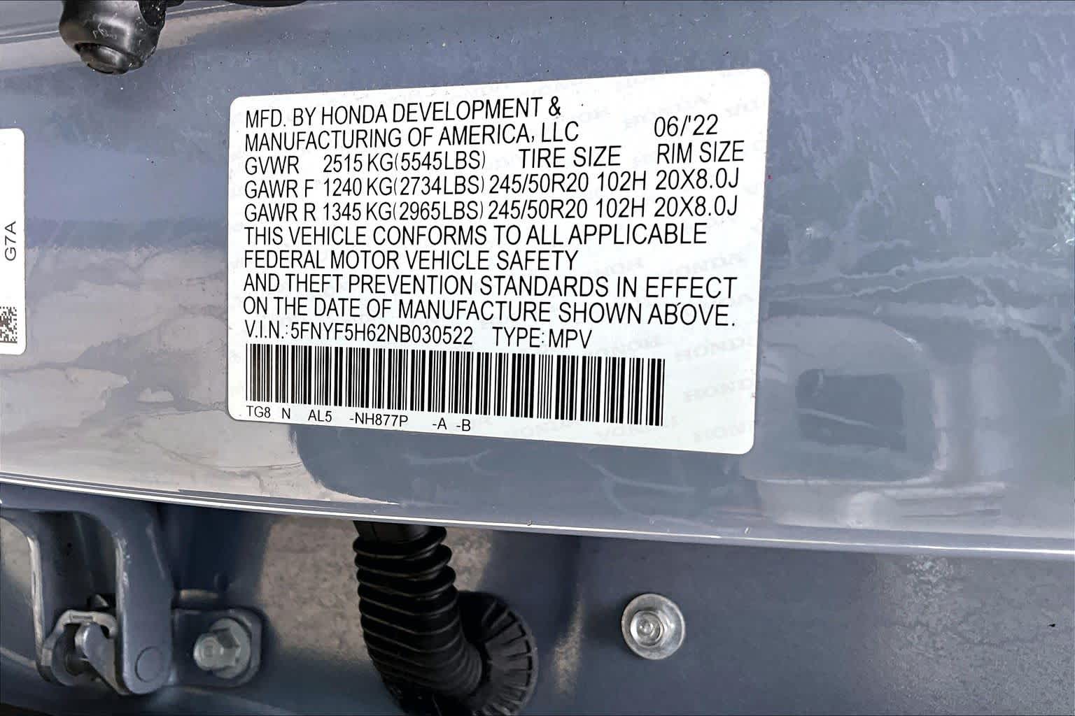 2022 Honda Pilot Touring 7-Passenger Sonic Gray Pearl at AutoNation Chrysler Jeep Dodge Ram Spring